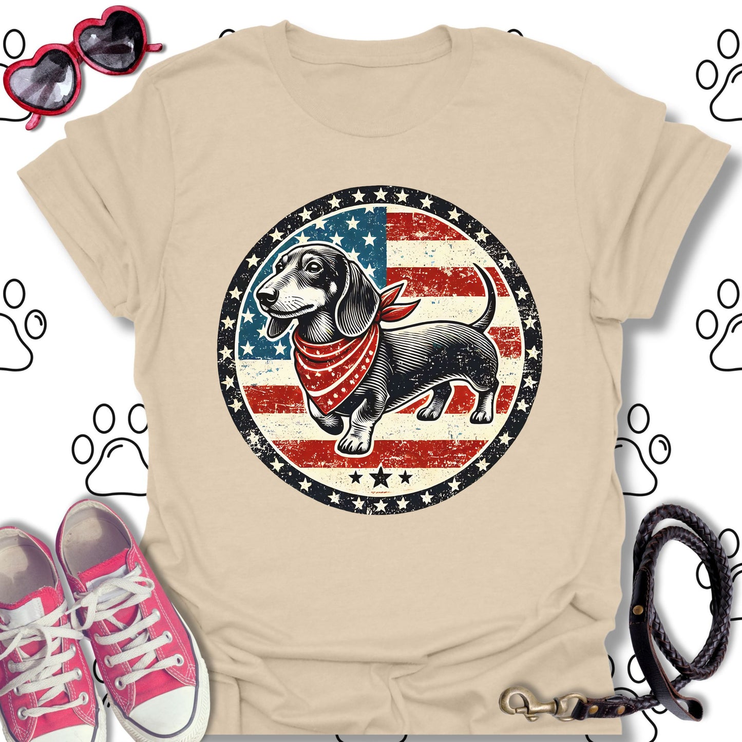 Patriotic Dachshund Vintage USA