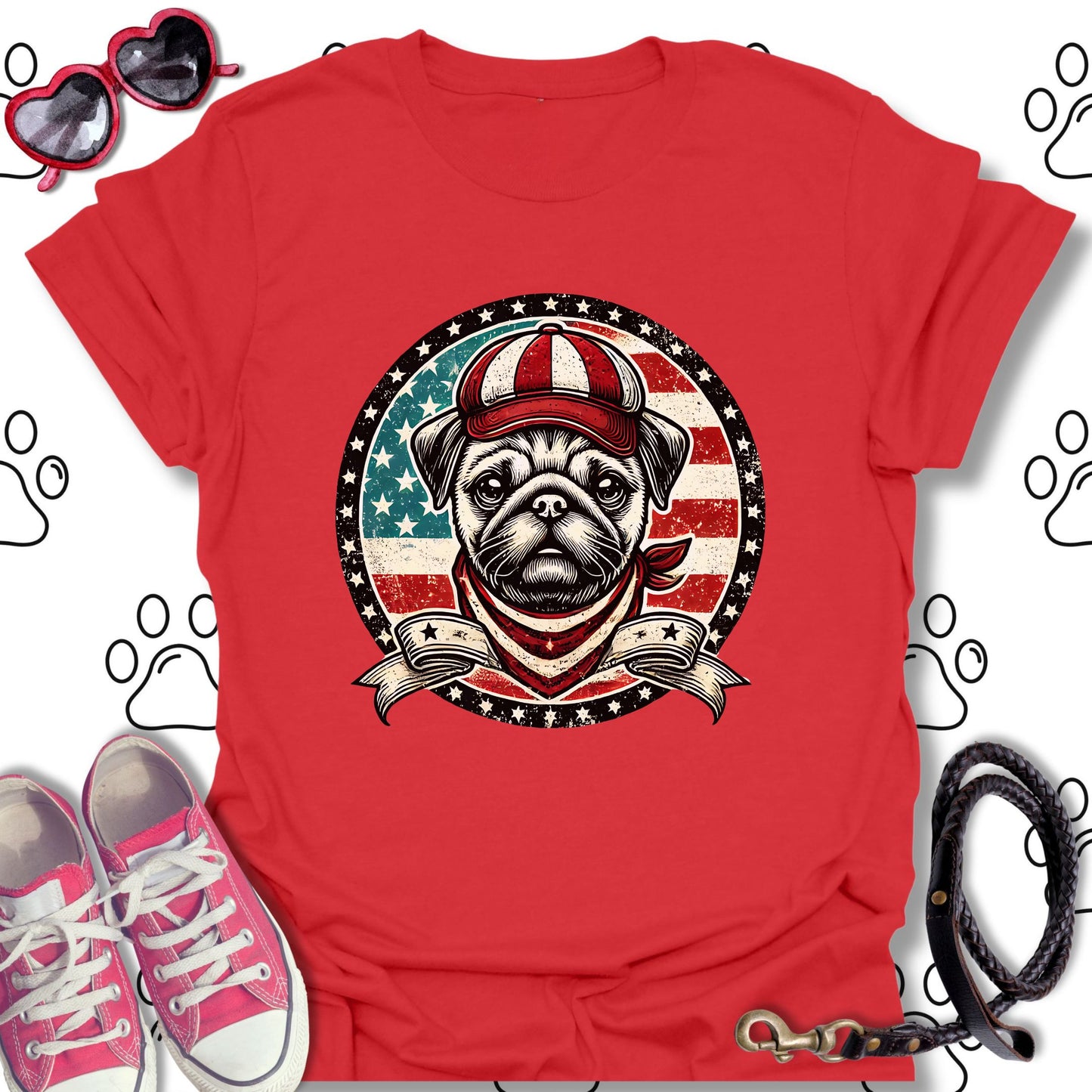 Patriotic Vintage Pug USA Flag