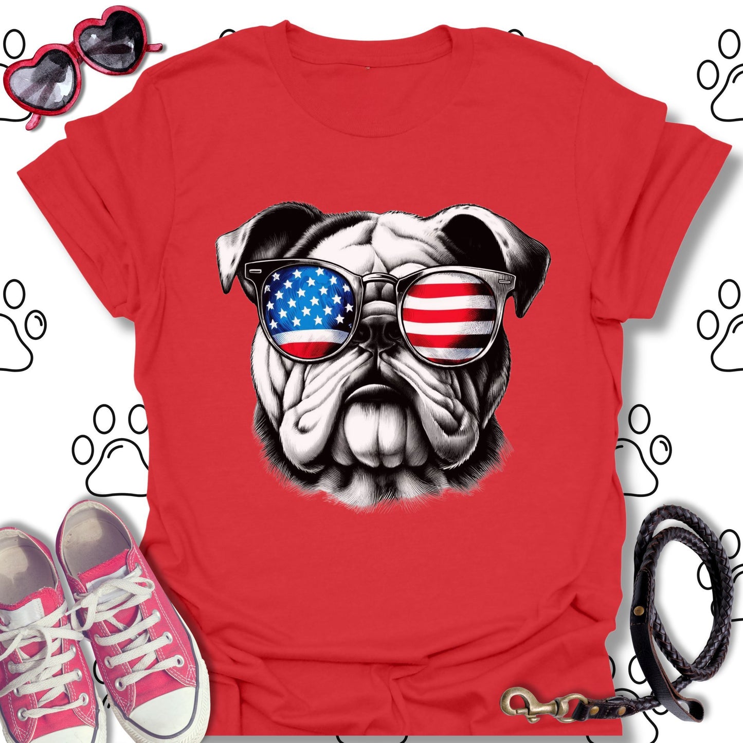Bulldog American Flag Sunglasses T-Shirt