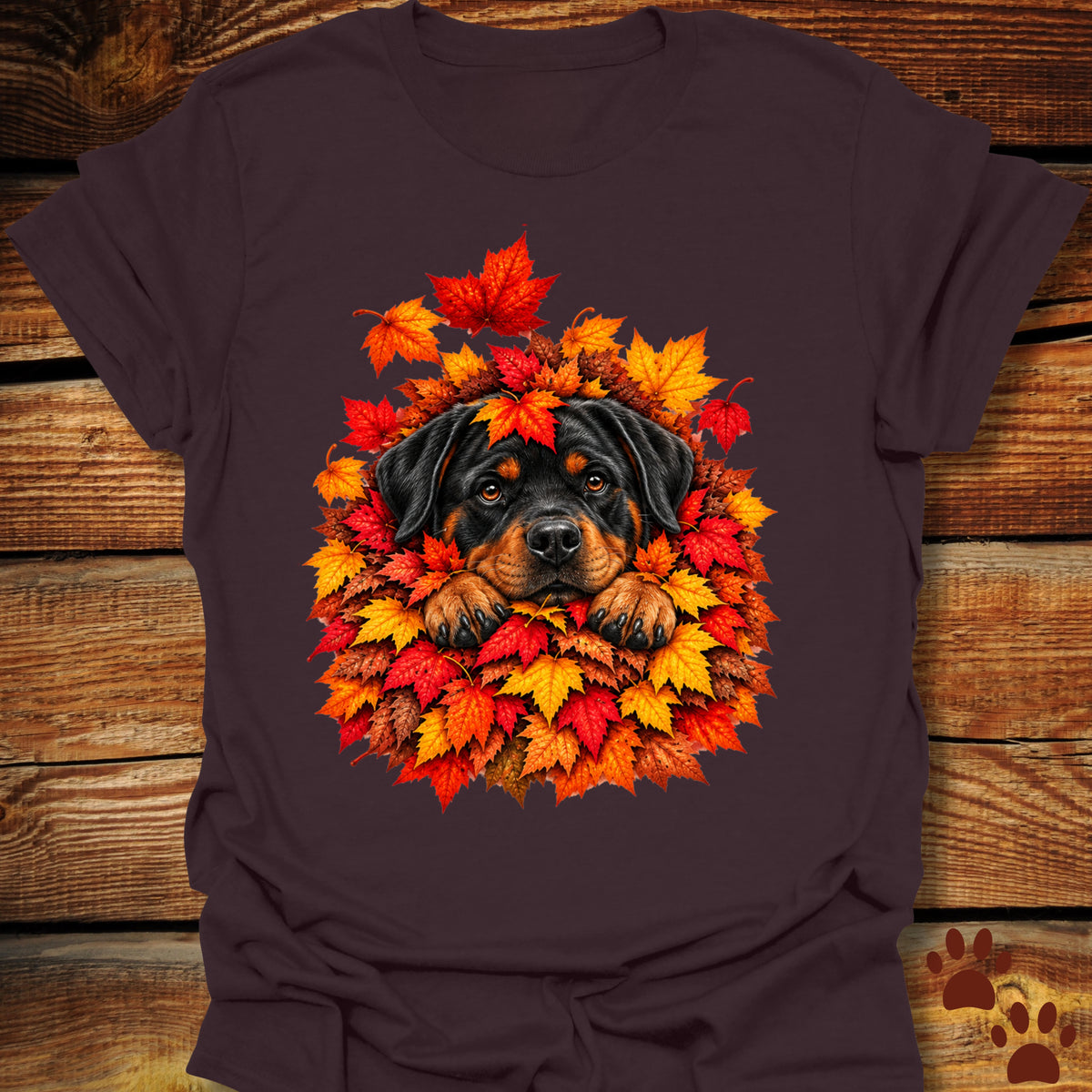 Rottweiler Leaf Pile T-Shirt - Front & Back Print