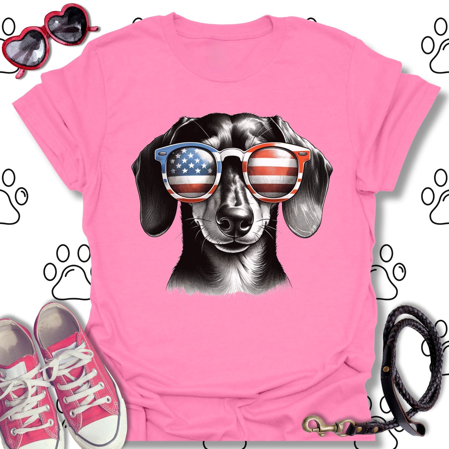 Dachshund Patriotic Flag Sunglasses T-Shirt