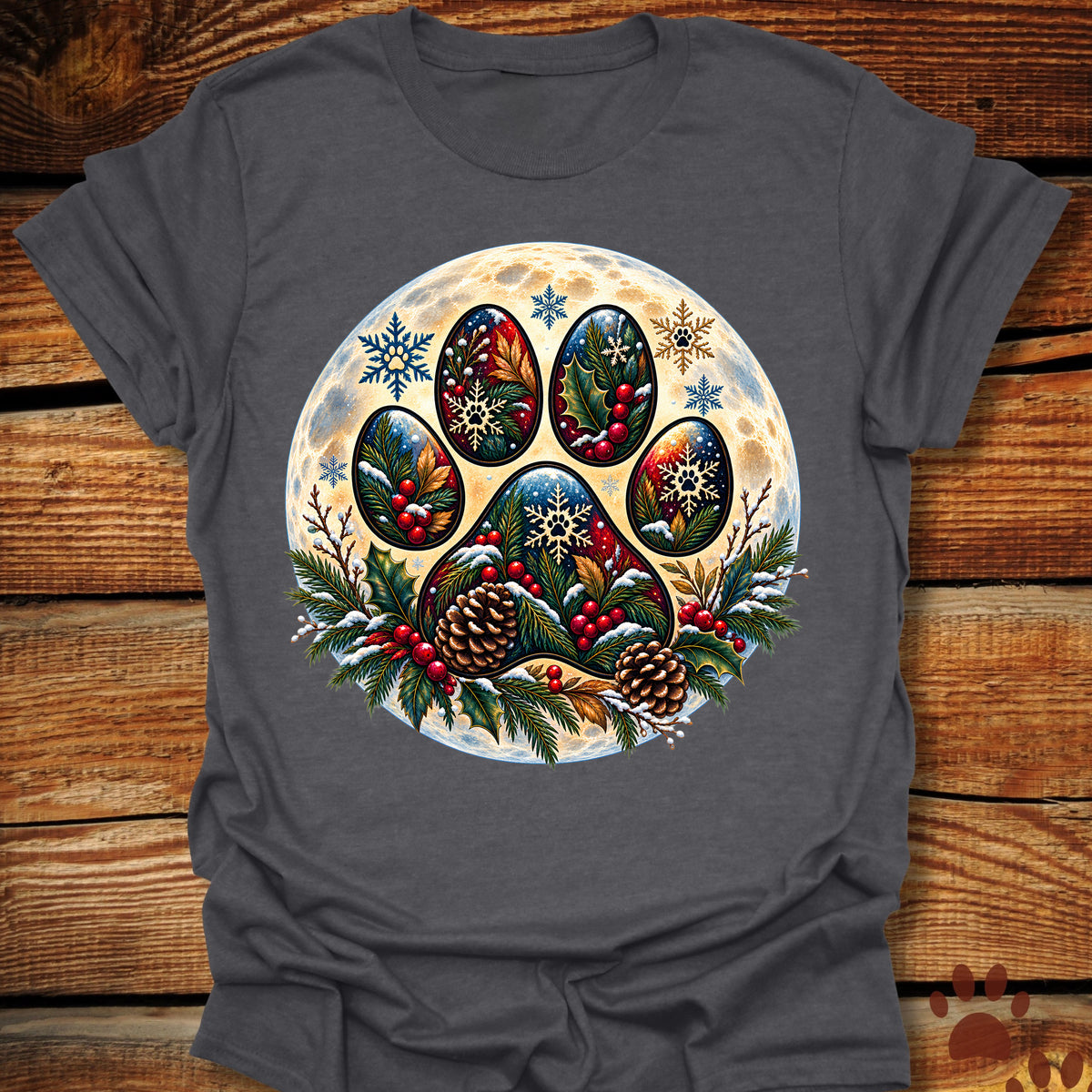 Dog Paw Christmas Moon T-Shirt