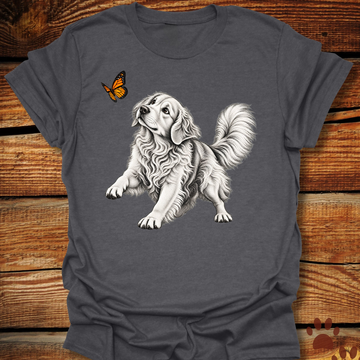 Golden Retriever Chasing Butterfly T-Shirt