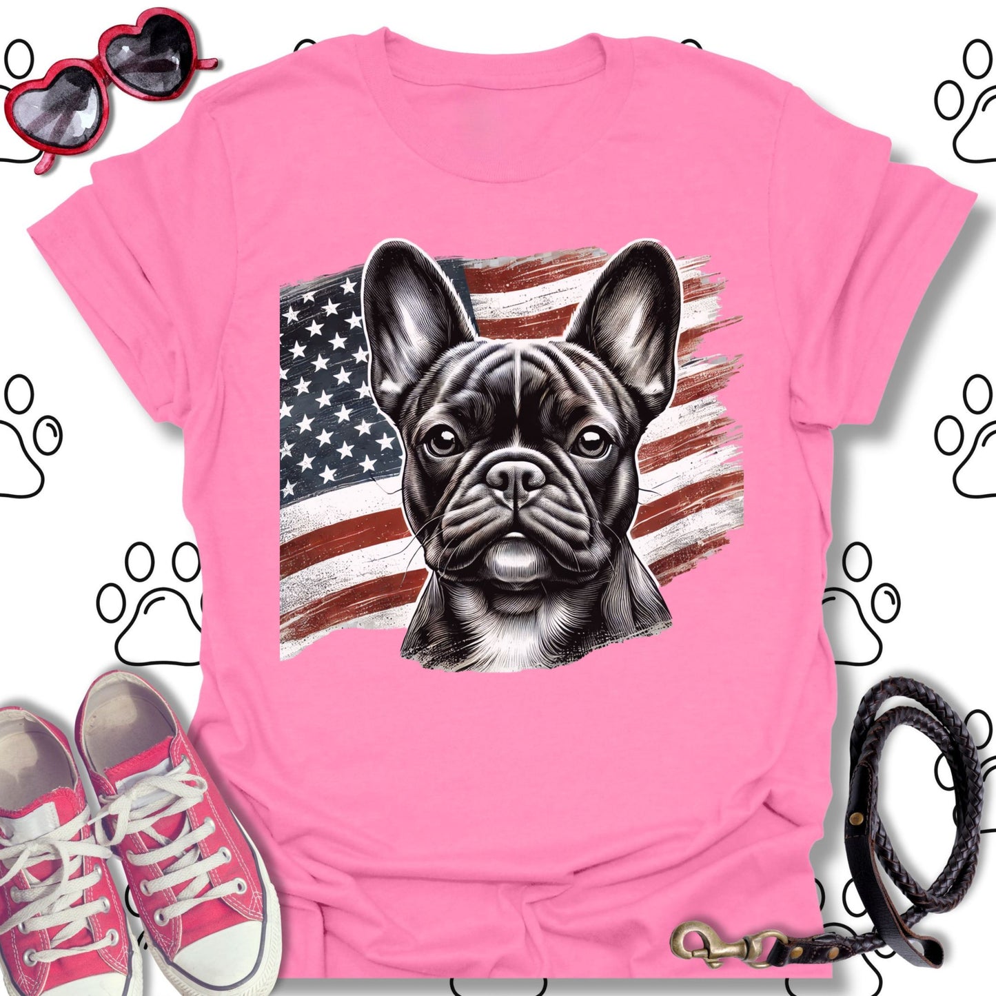 French Bulldog American Flag Patriotic T-Shirt