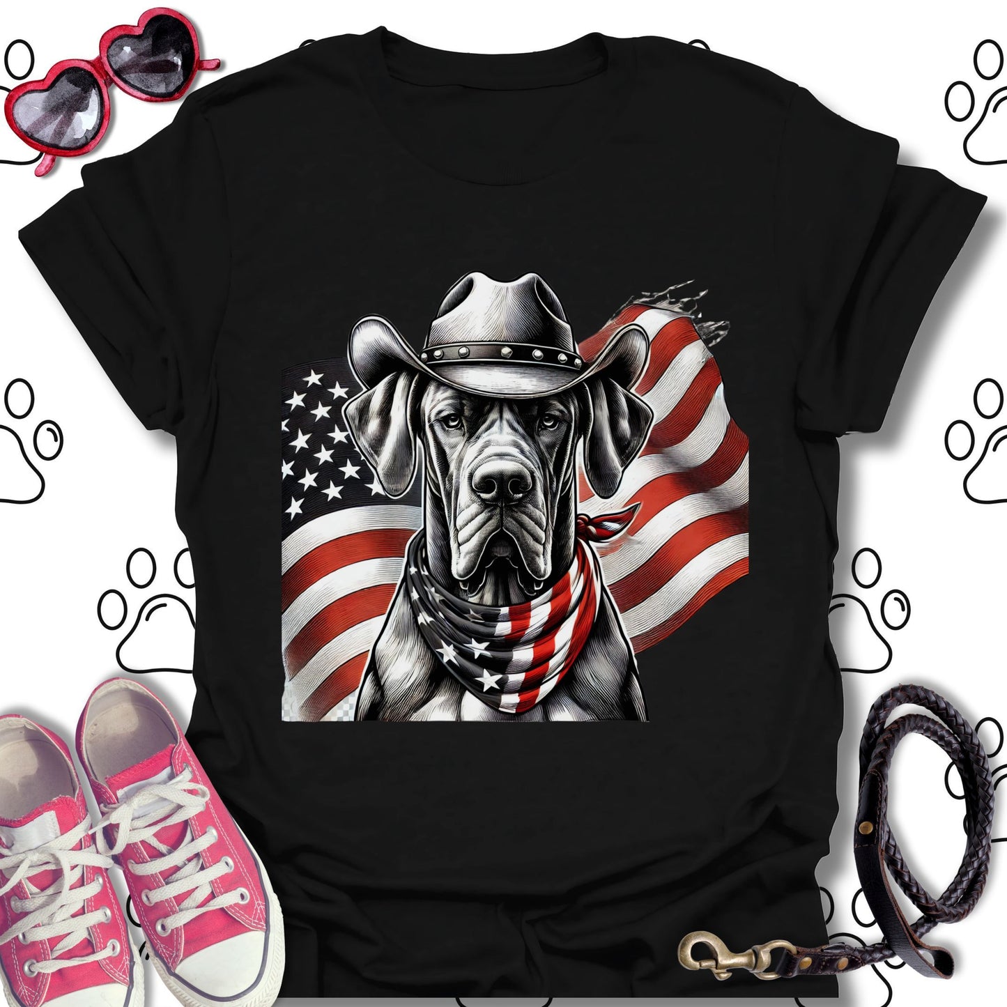 Great Dane Patriotic Cowboy Flag T-Shirt