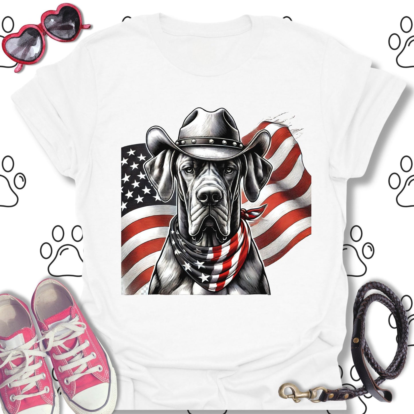 Great Dane Patriotic Cowboy Flag T-Shirt