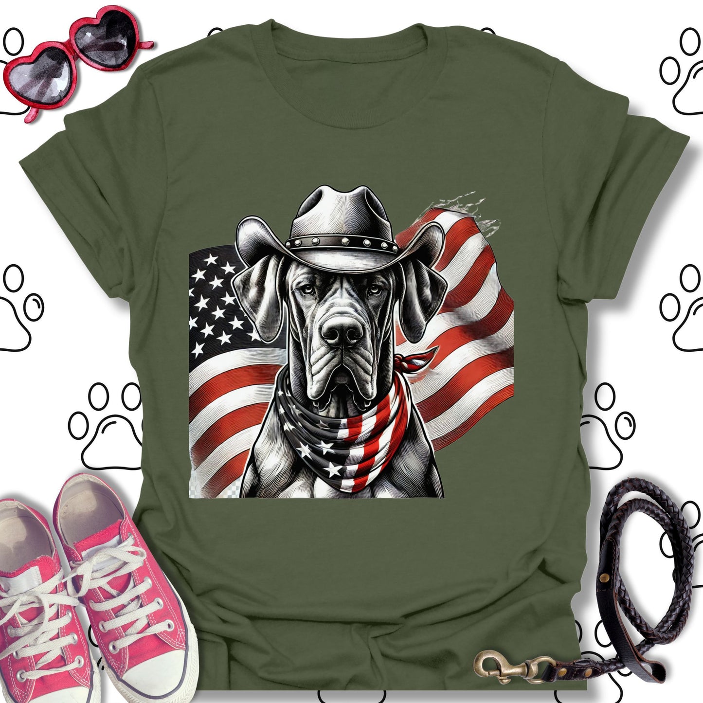 Great Dane Patriotic Cowboy Flag T-Shirt