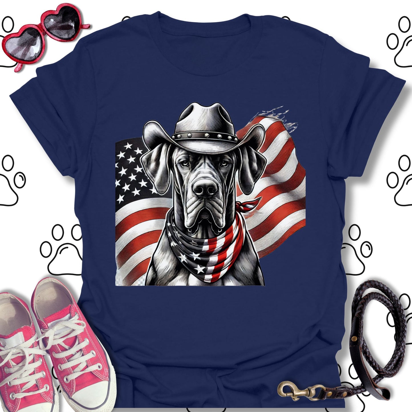 Great Dane Patriotic Cowboy Flag T-Shirt