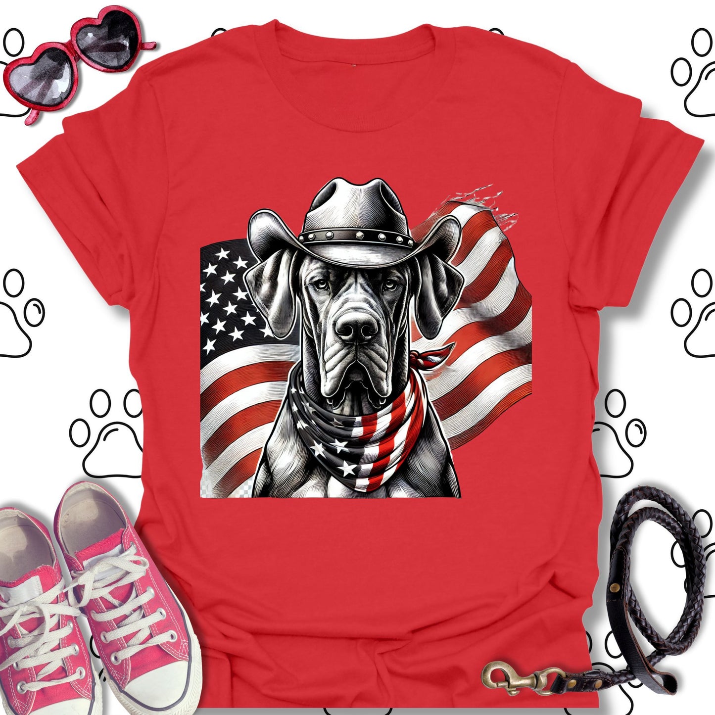 Great Dane Patriotic Cowboy Flag T-Shirt
