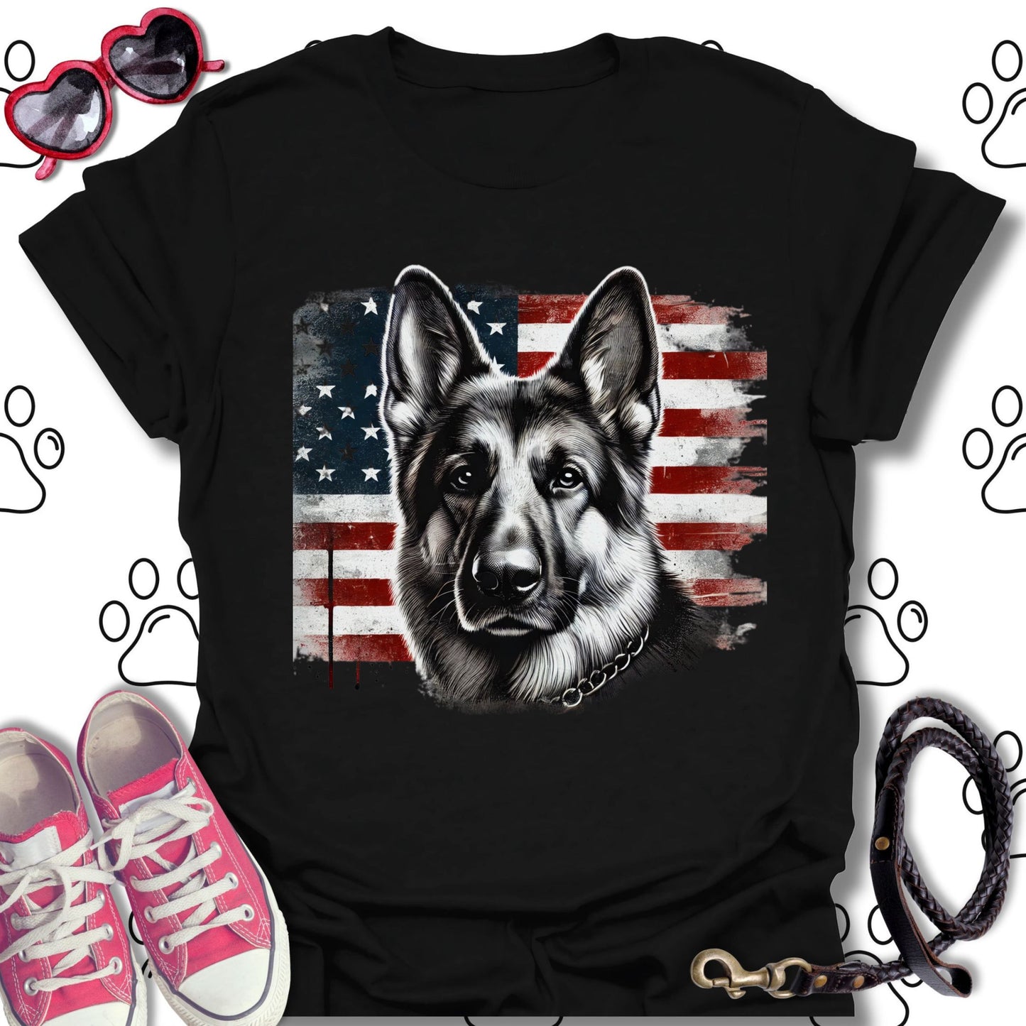 German Shepherd American Flag T-Shirt
