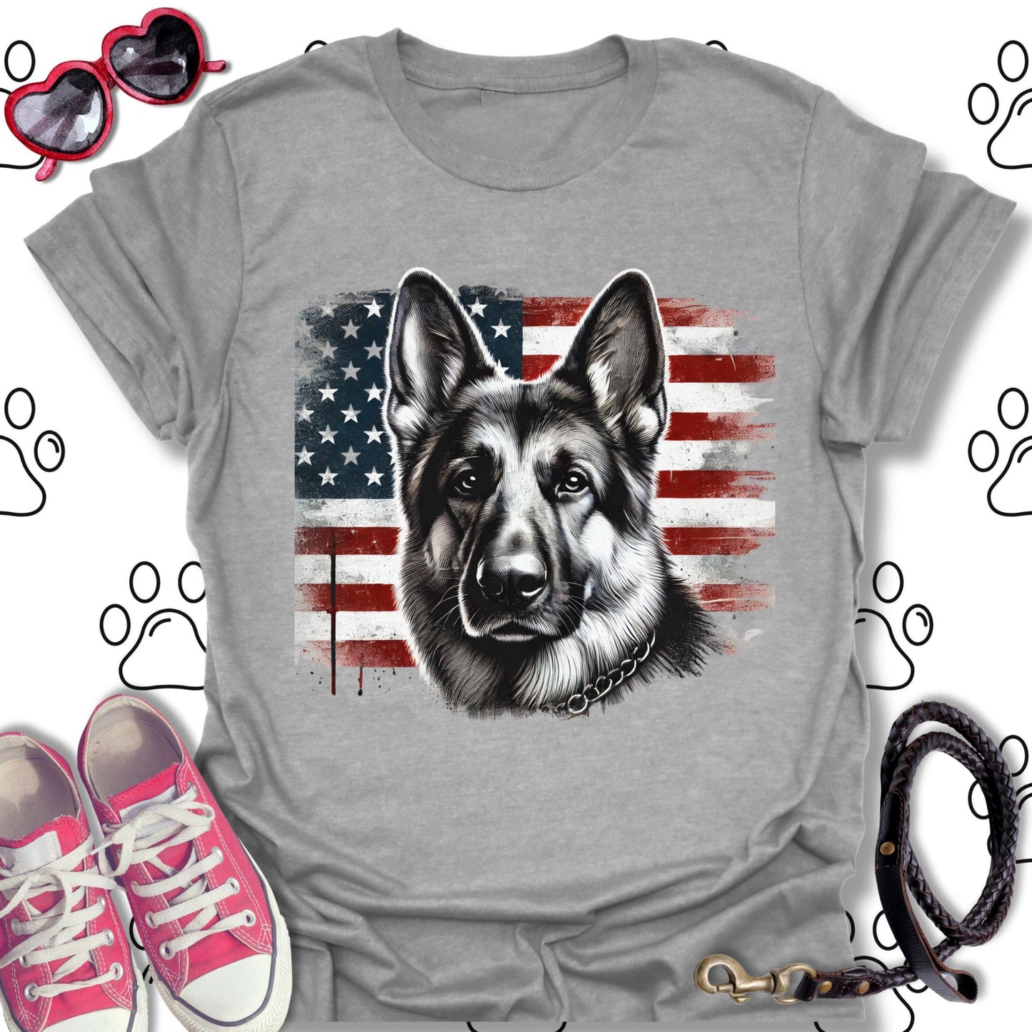 German Shepherd American Flag T-Shirt