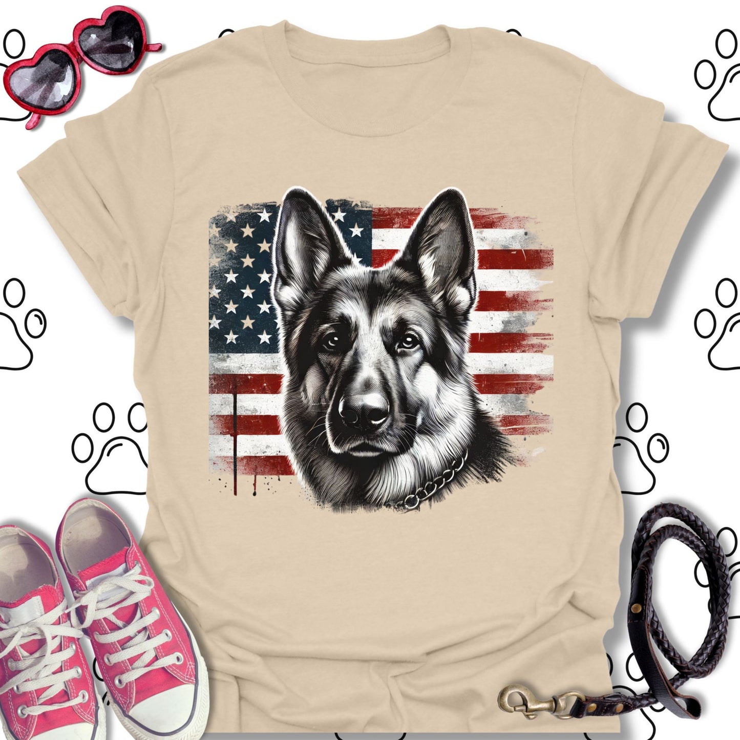 German Shepherd American Flag T-Shirt