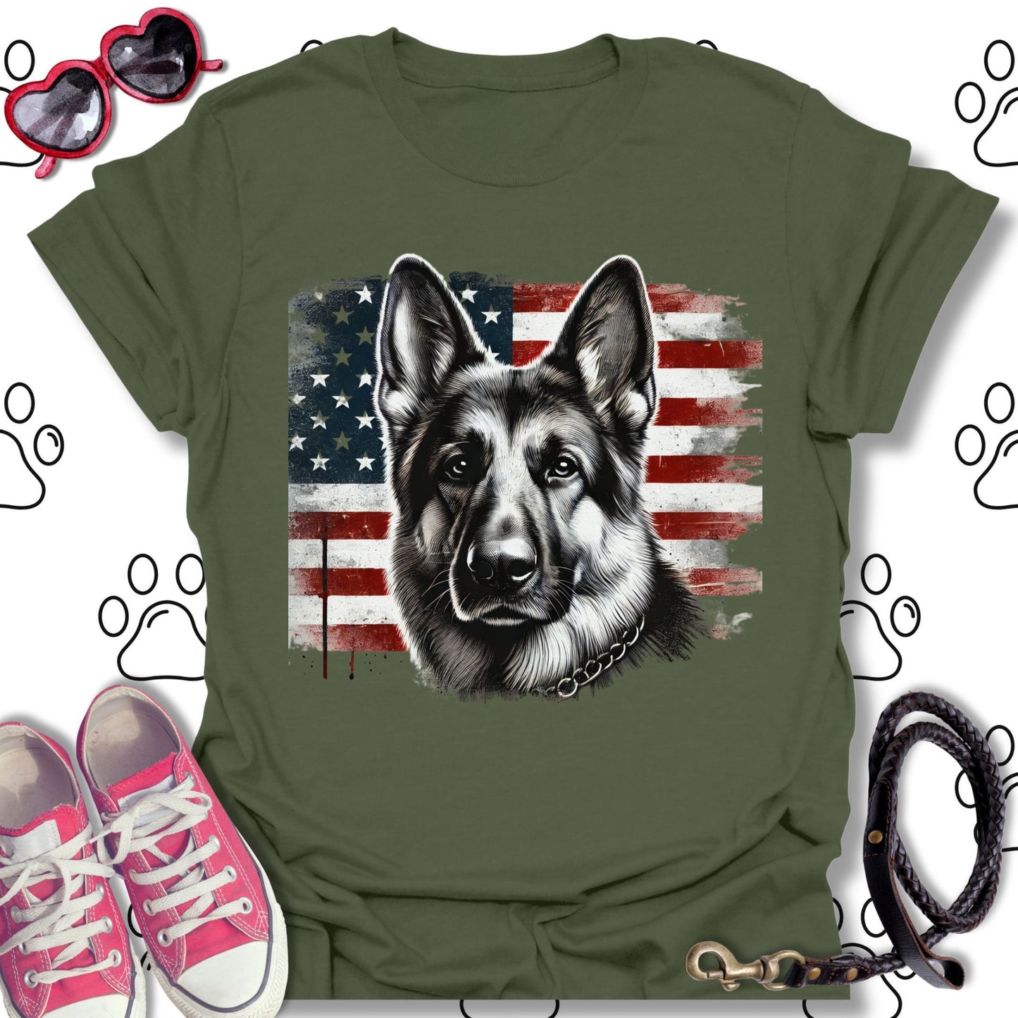 German Shepherd American Flag T-Shirt