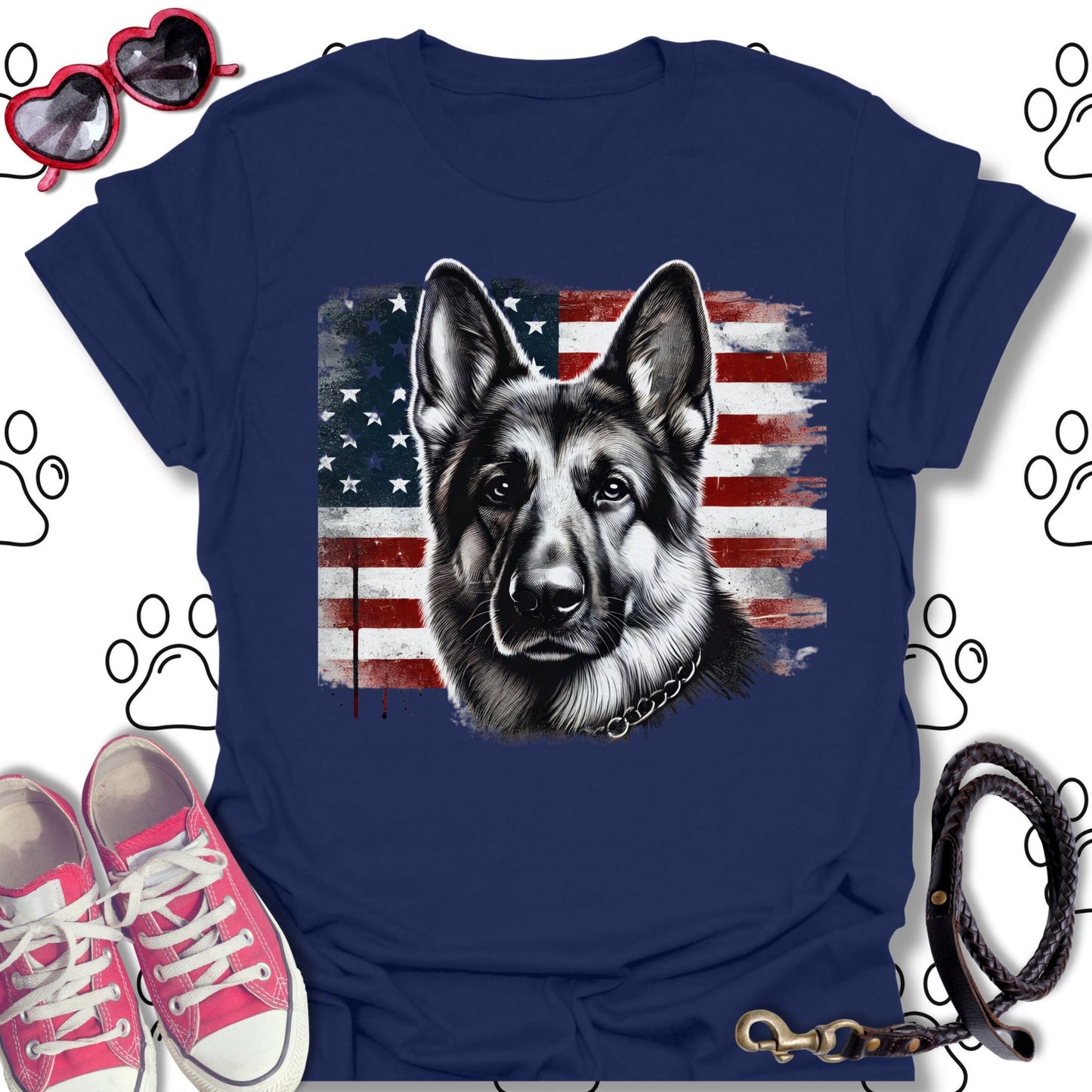 German Shepherd American Flag T-Shirt