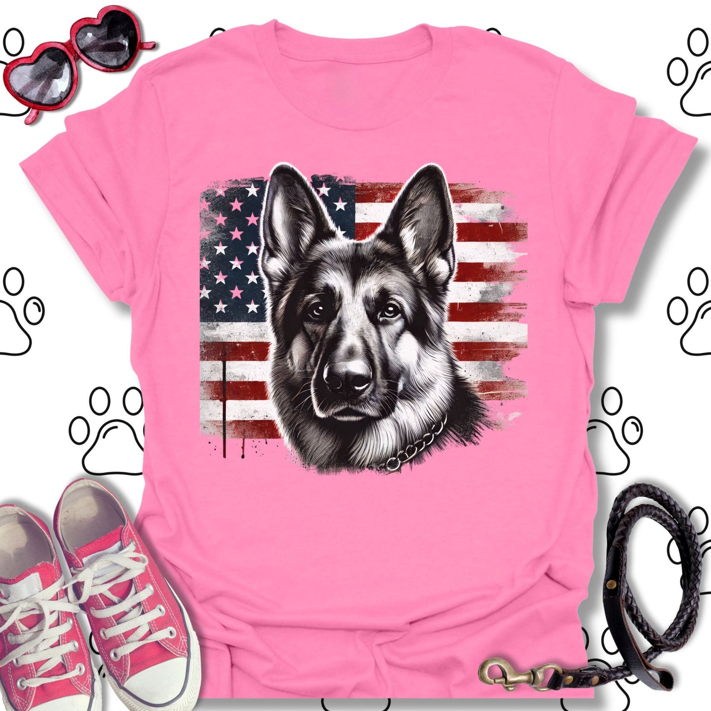 German Shepherd American Flag T-Shirt