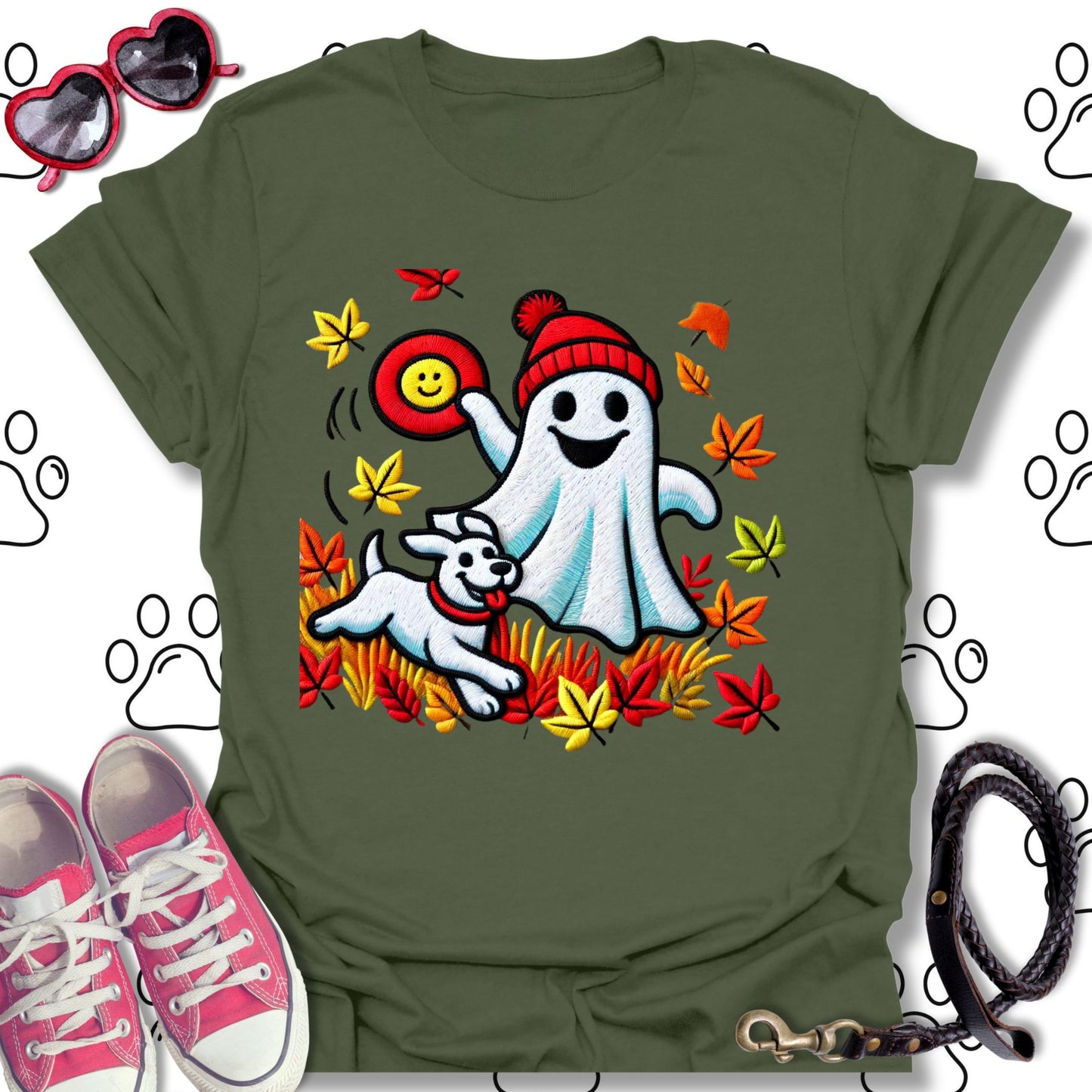 Dog and Ghost Fall Frisbee Shirt