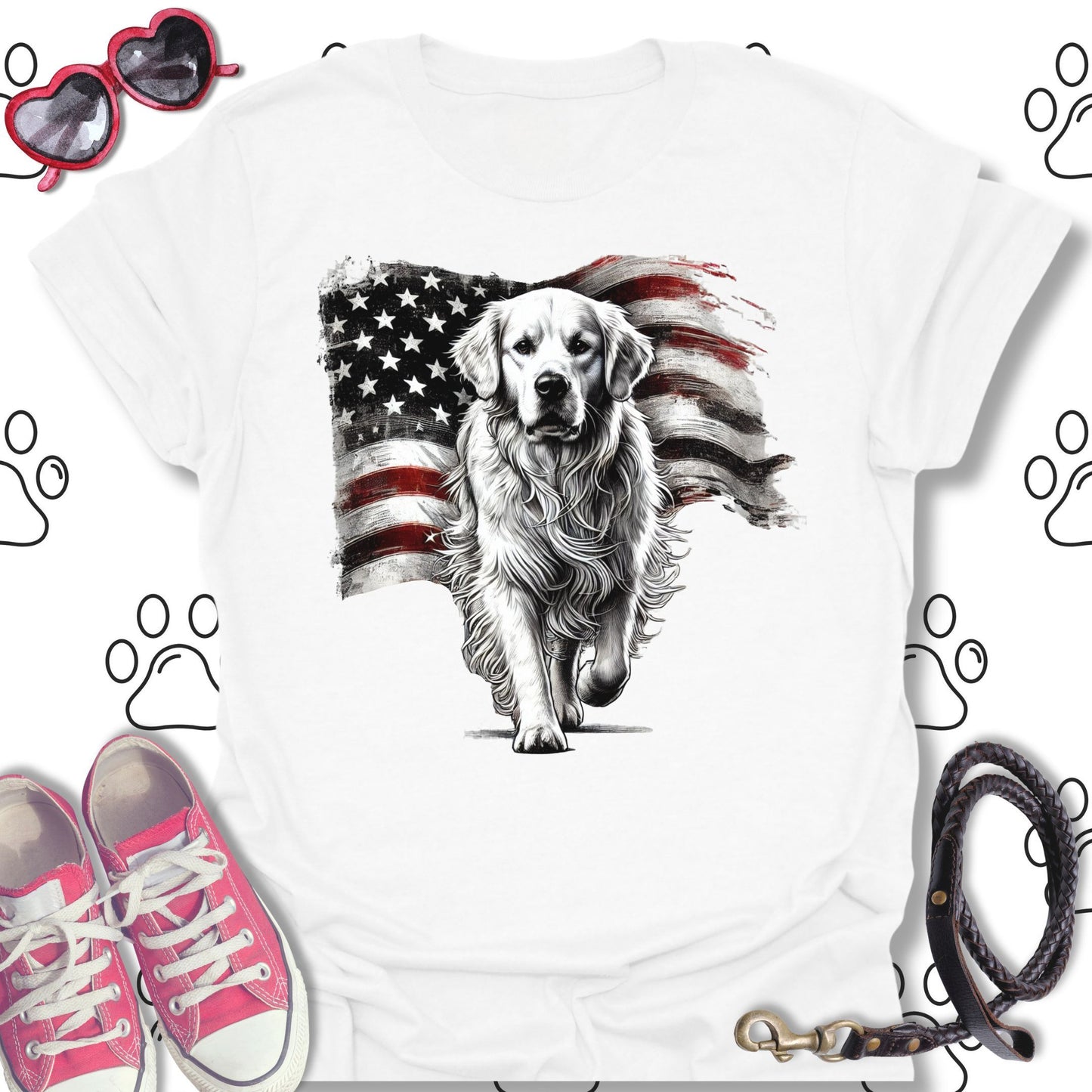 Golden Retriever American Flag T-Shirt