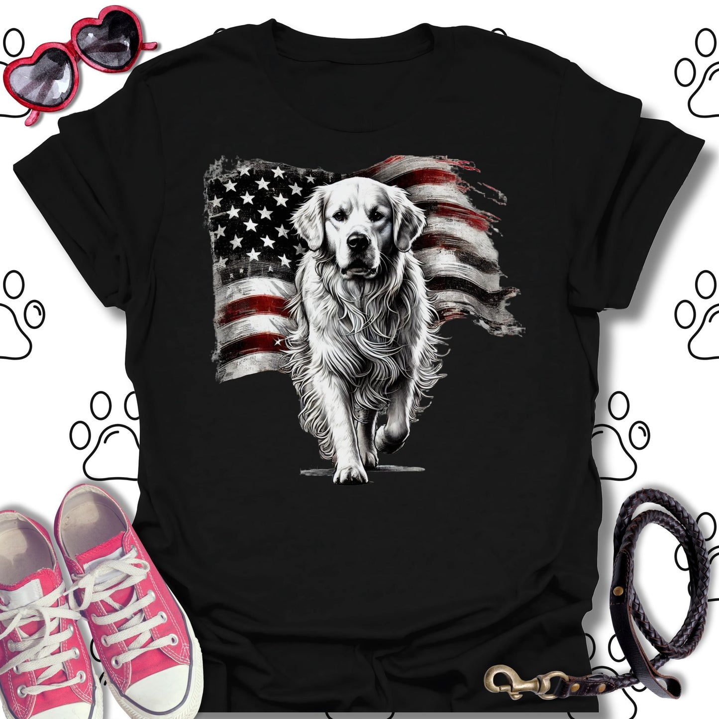 Golden Retriever American Flag T-Shirt