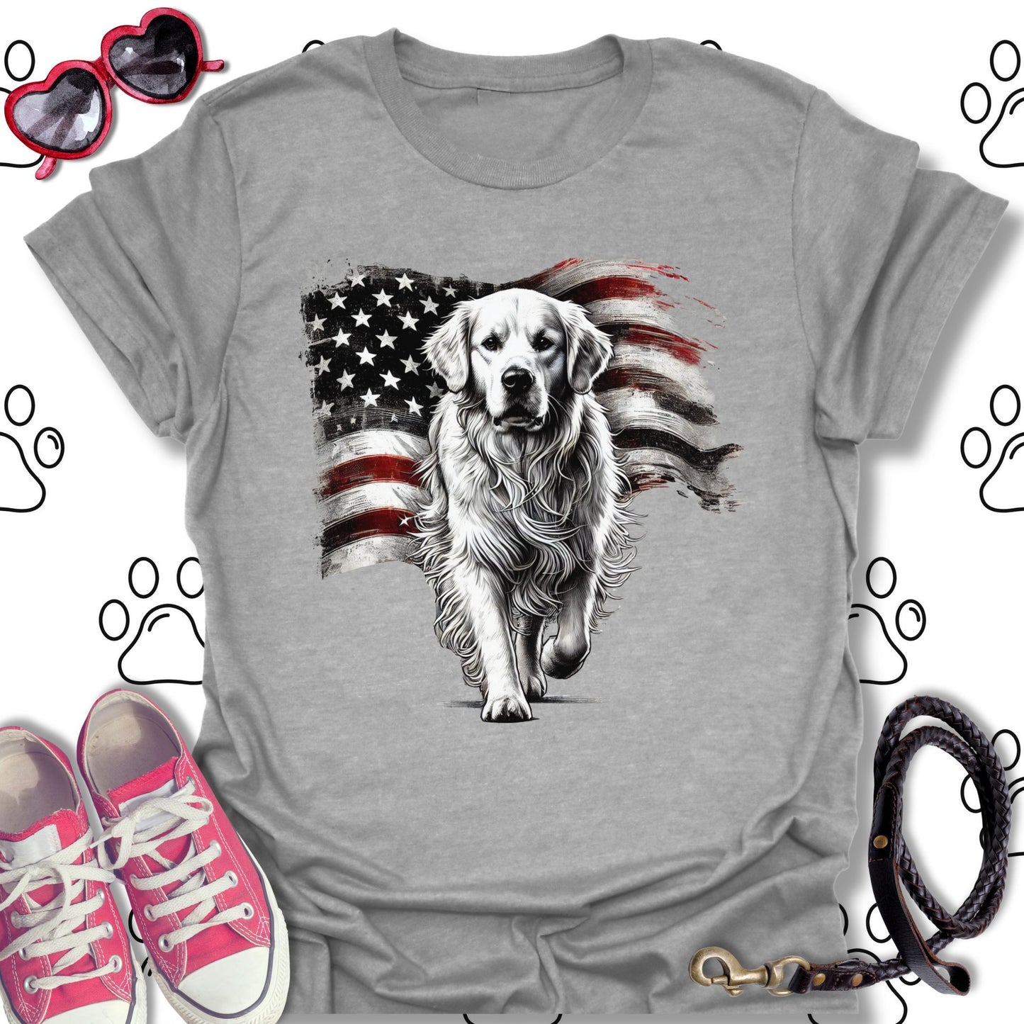 Golden Retriever American Flag T-Shirt
