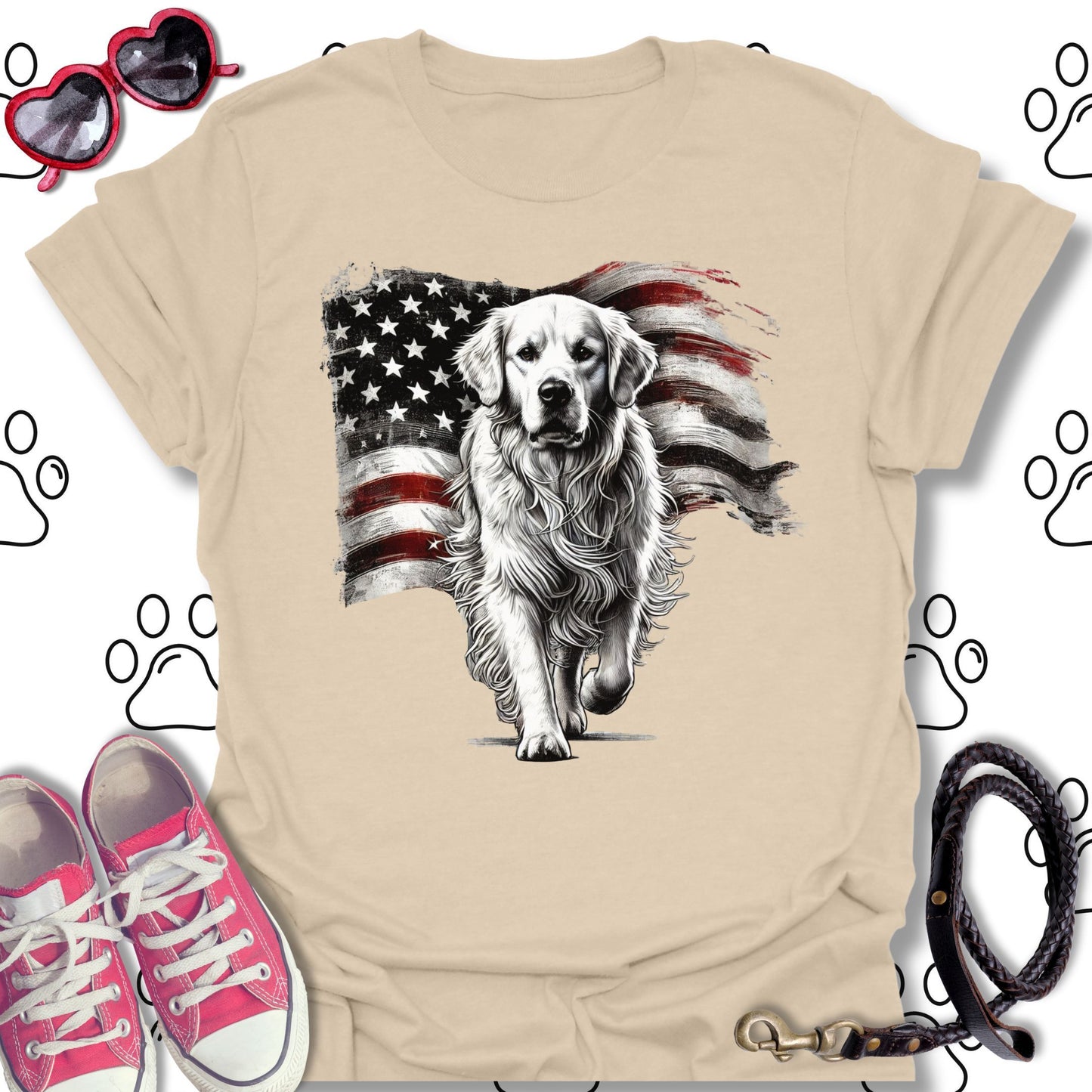 Golden Retriever American Flag T-Shirt