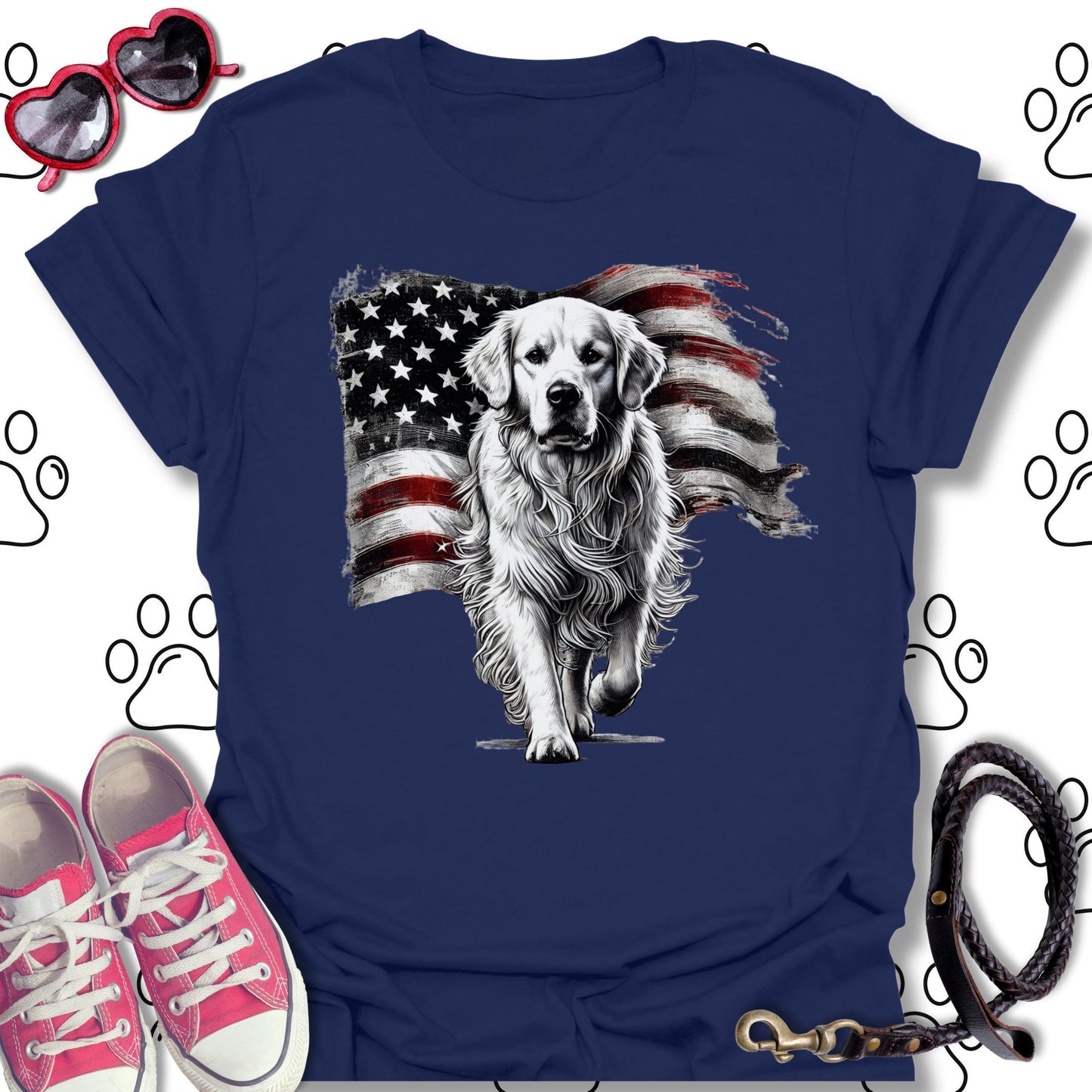 Golden Retriever American Flag T-Shirt
