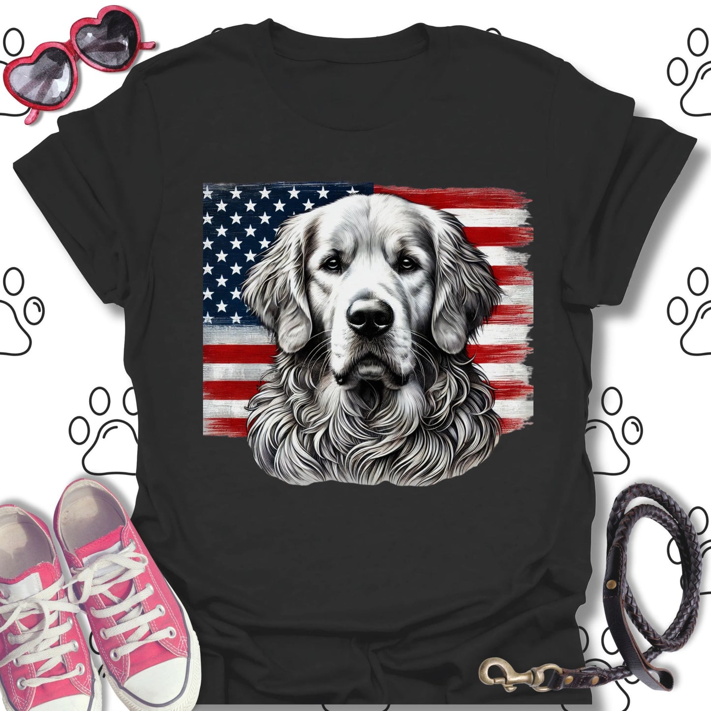 Golden Retriever Patriotic American Flag T-Shirt