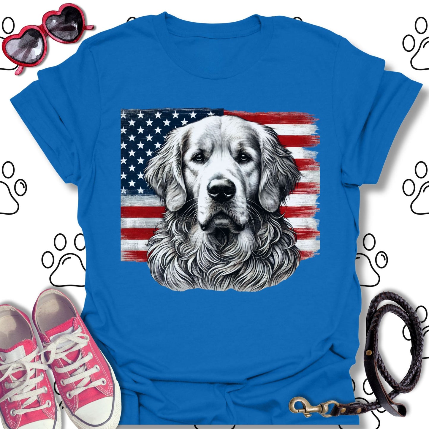 Golden Retriever Patriotic American Flag T-Shirt
