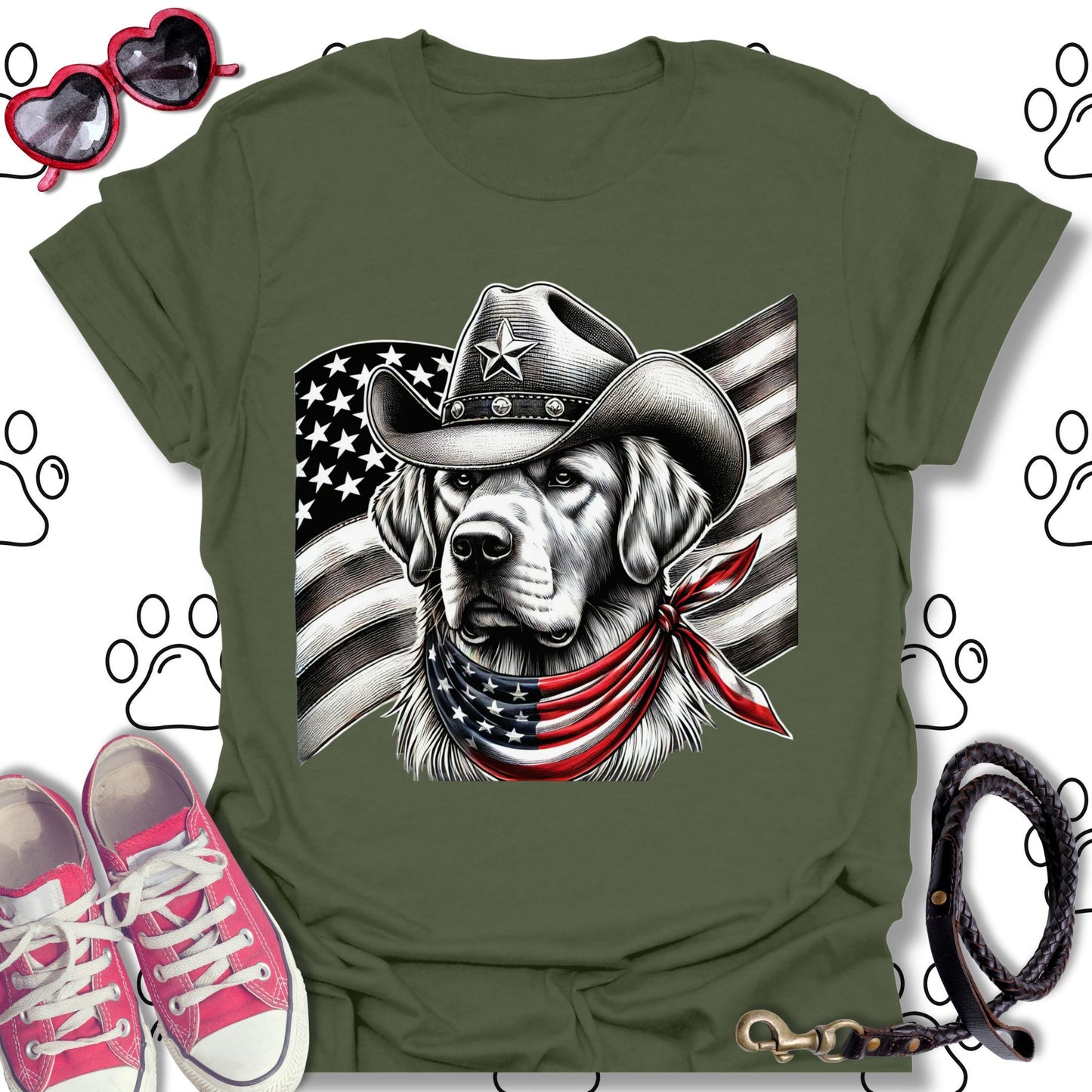 Golden Retriever Patriotic Cowboy T-Shirt