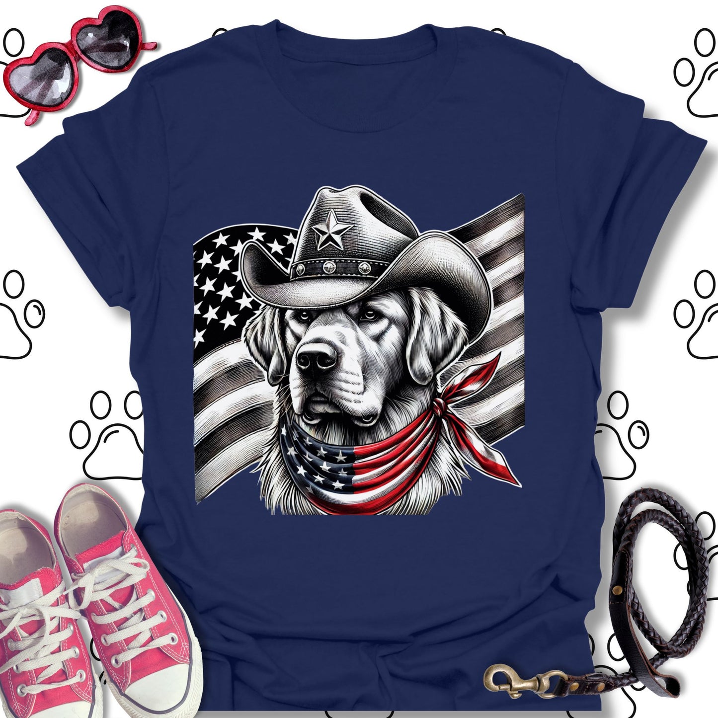 Golden Retriever Patriotic Cowboy T-Shirt