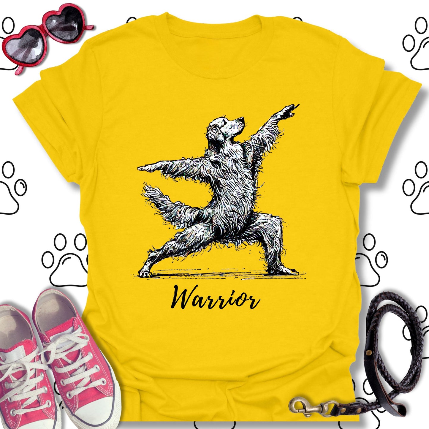 Warrior Pose Yoga Golden Retriever