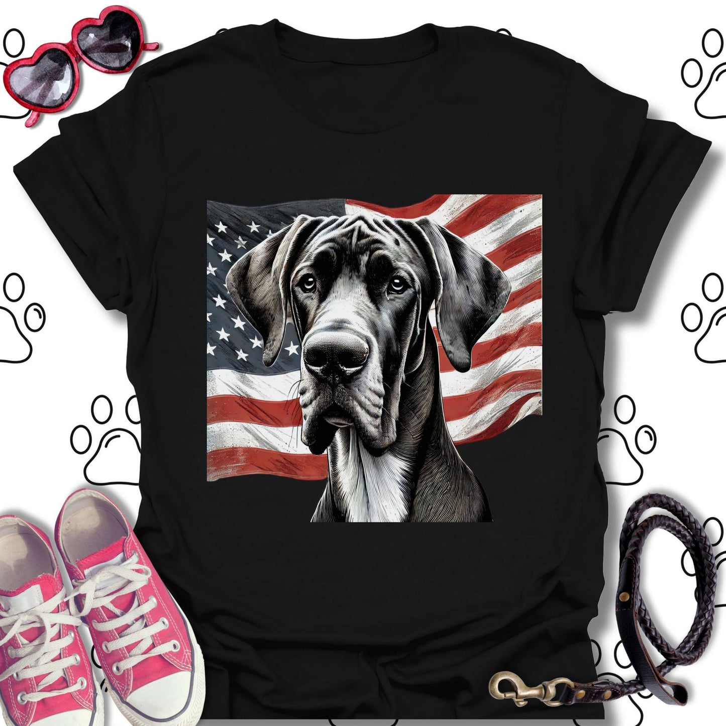 Great Dane American Flag T-Shirt