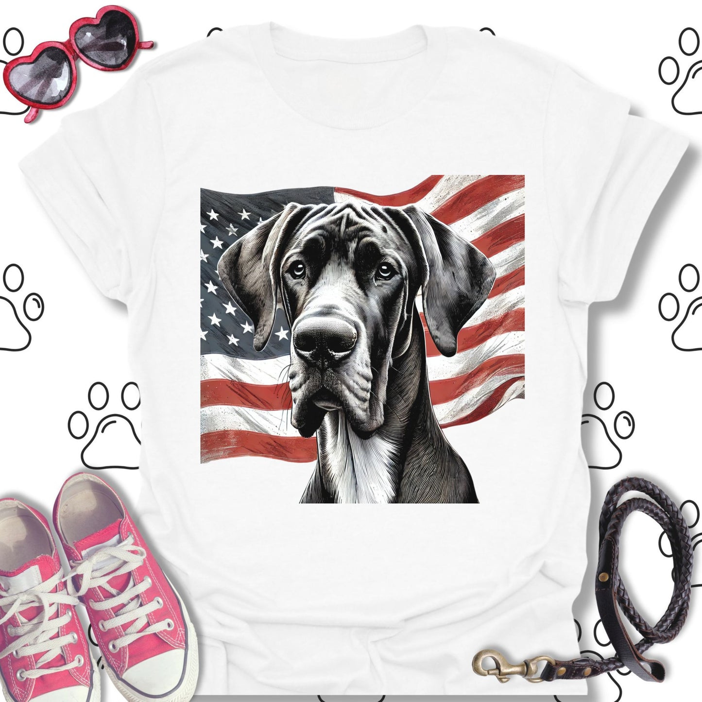 Great Dane American Flag T-Shirt