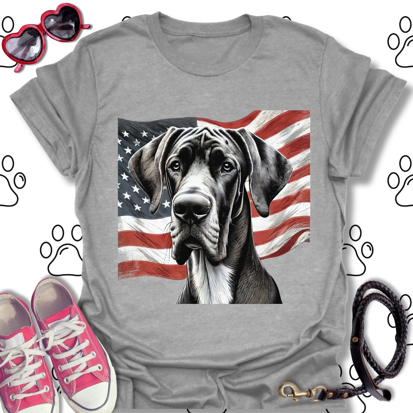 Great Dane American Flag T-Shirt