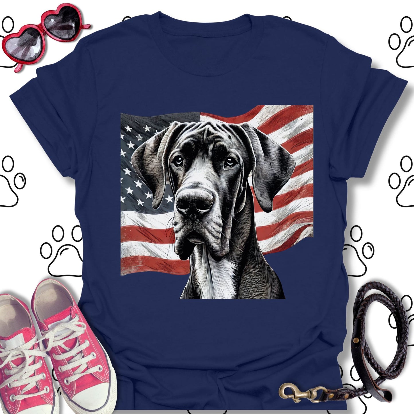 Great Dane American Flag T-Shirt