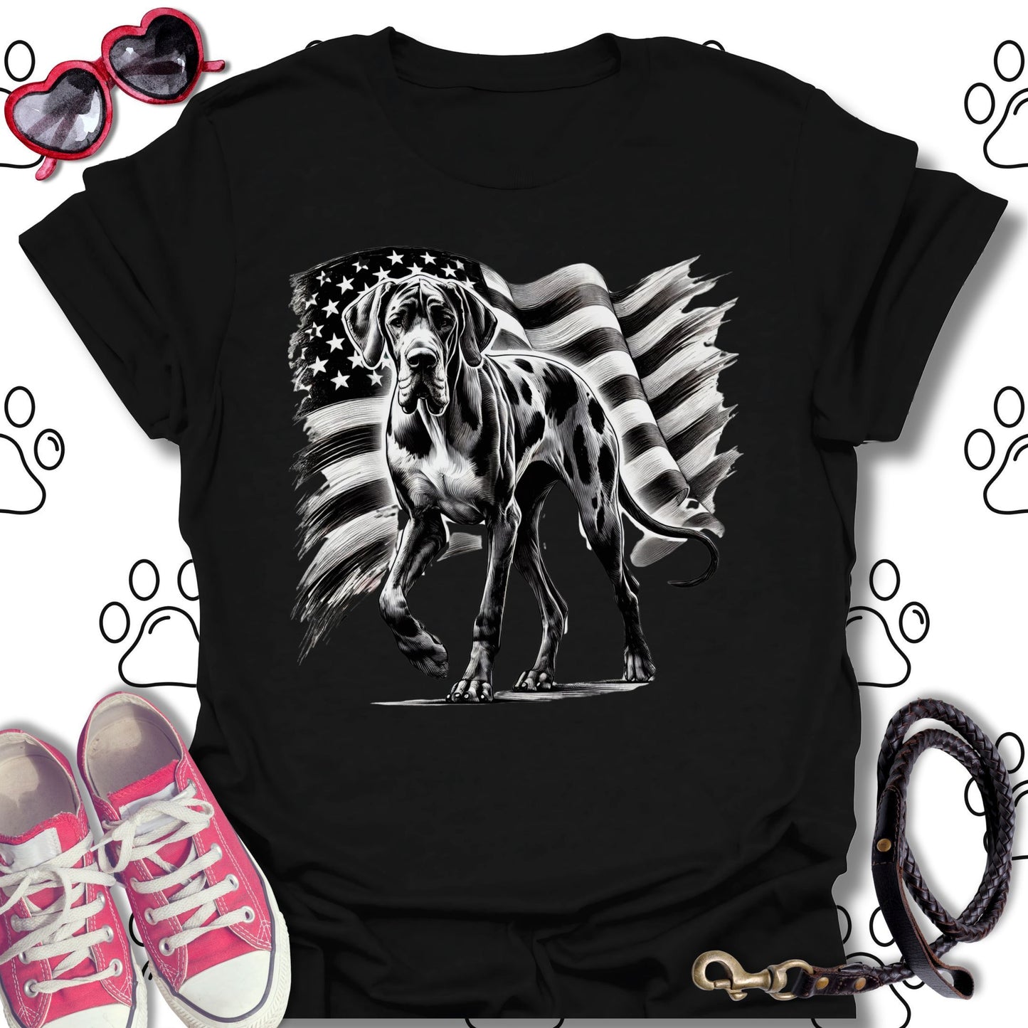 Great Dane American Flag T-Shirt