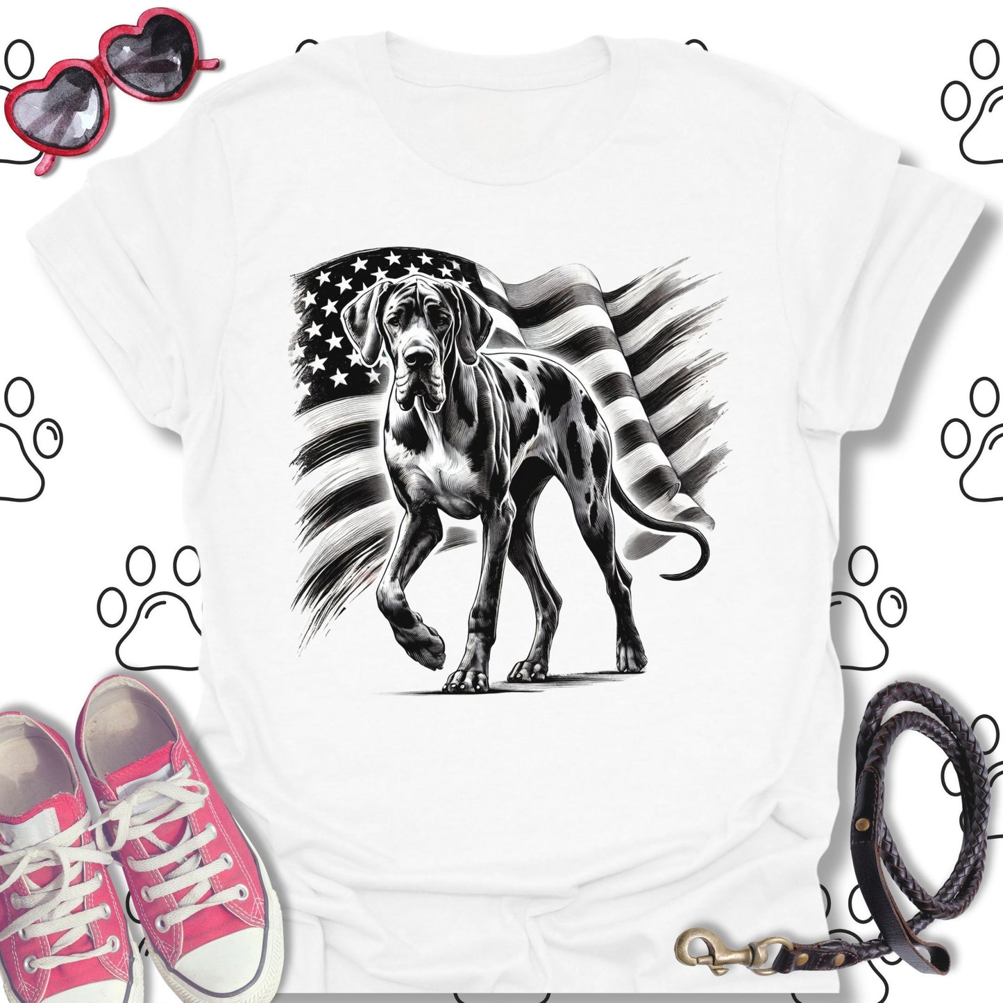 Great Dane American Flag T-Shirt