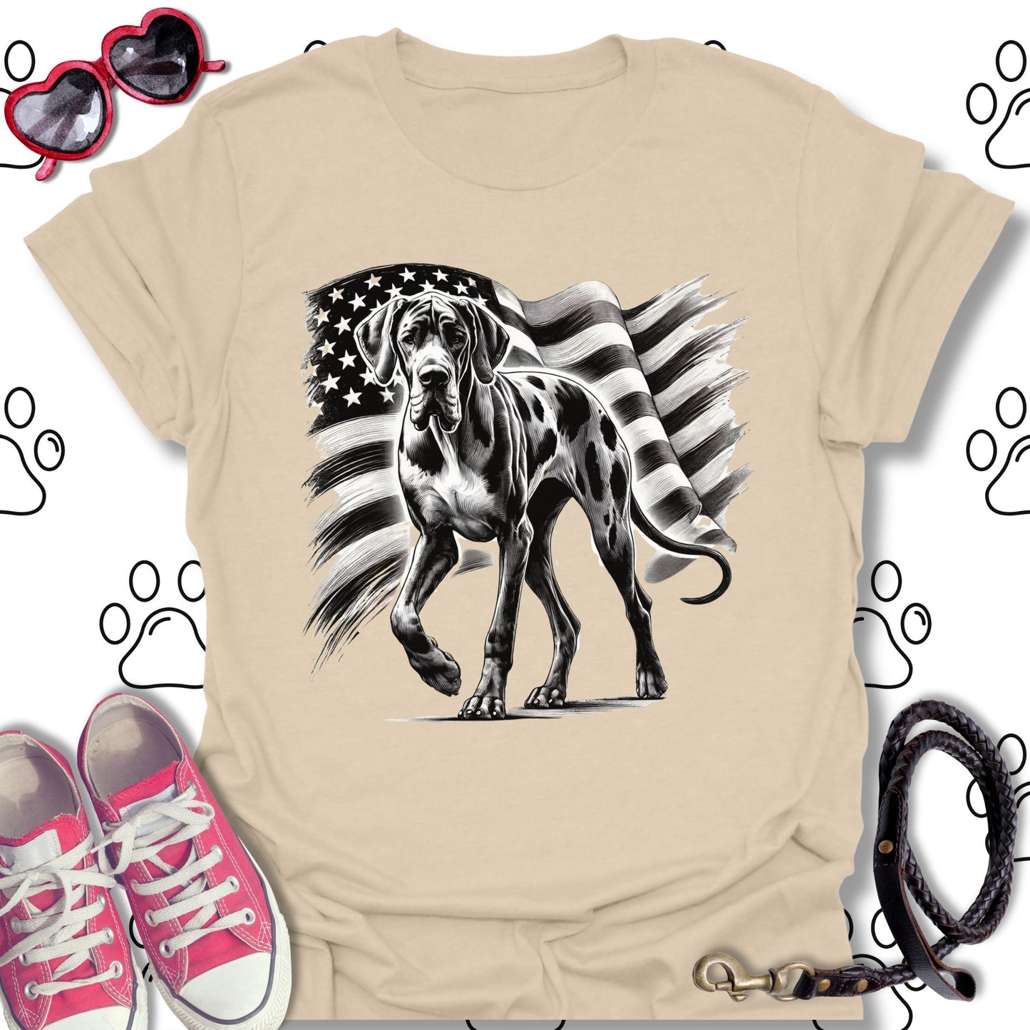 Great Dane American Flag T-Shirt