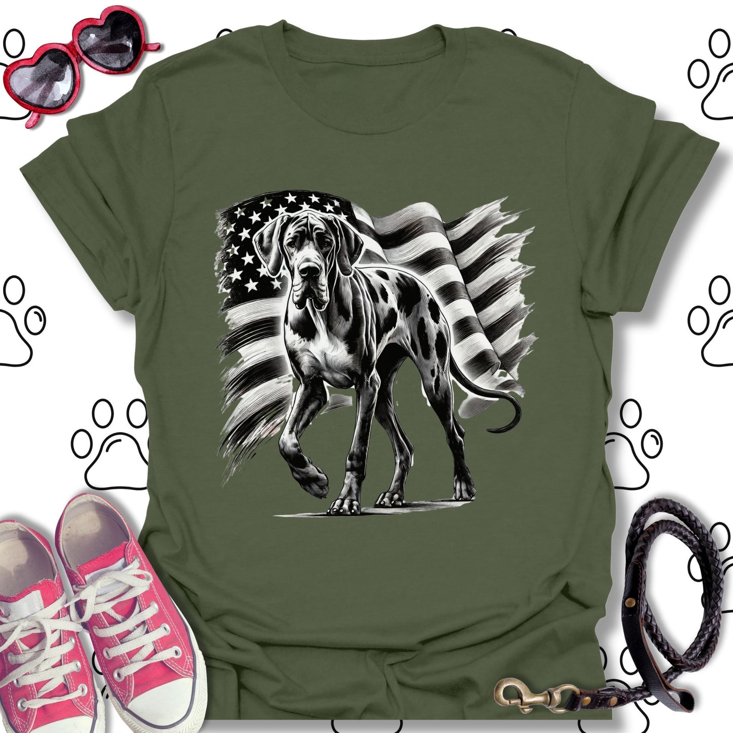 Great Dane American Flag T-Shirt