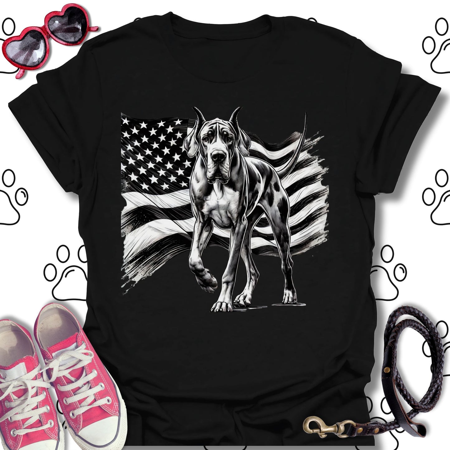 Great Dane American Flag T-Shirt