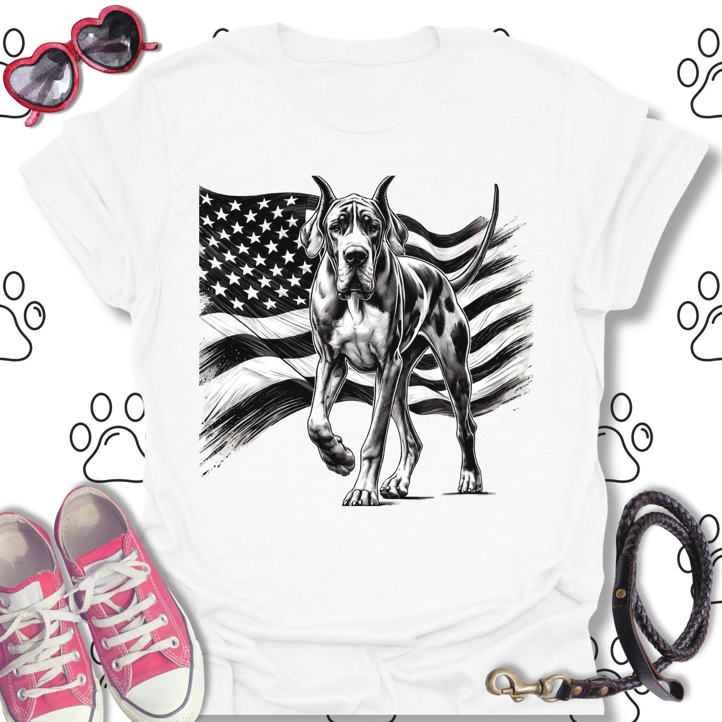 Great Dane American Flag T-Shirt