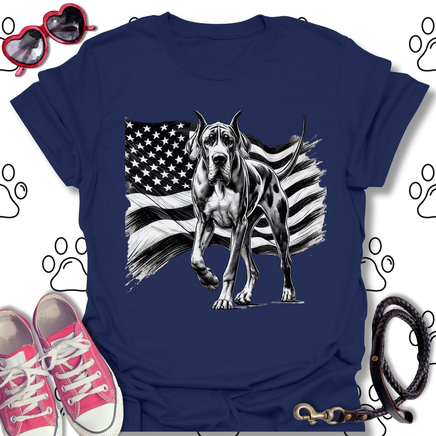 Great Dane American Flag T-Shirt