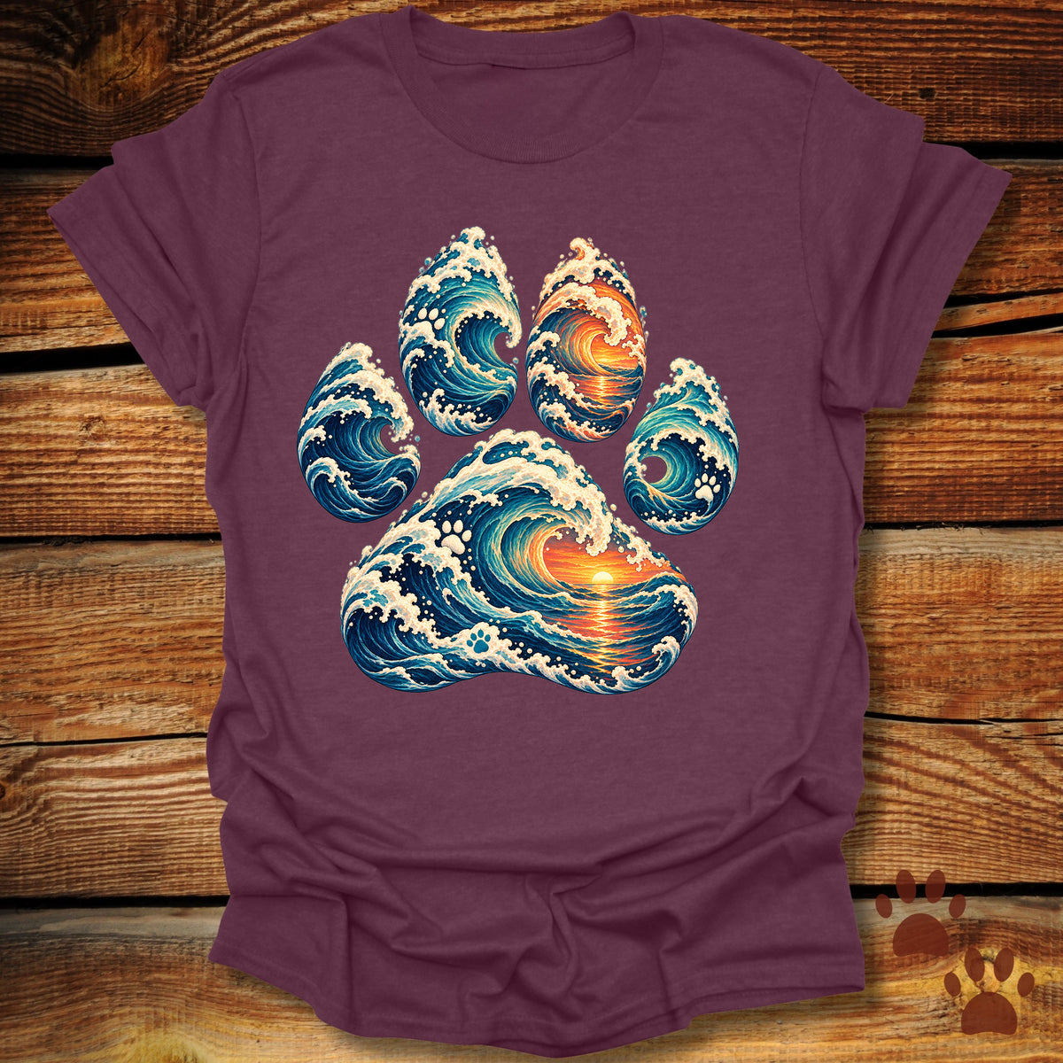 Ocean Sunset Wave Paw T-Shirt