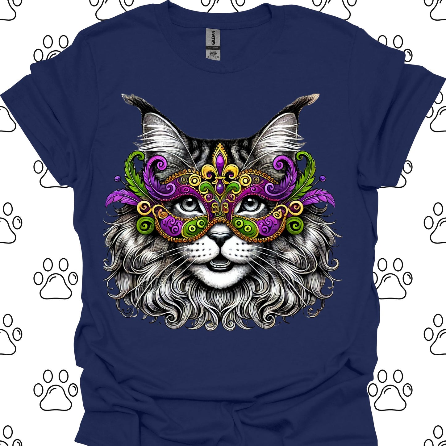 Maine Coon Cat Mardi Gras Mask T-Shirt