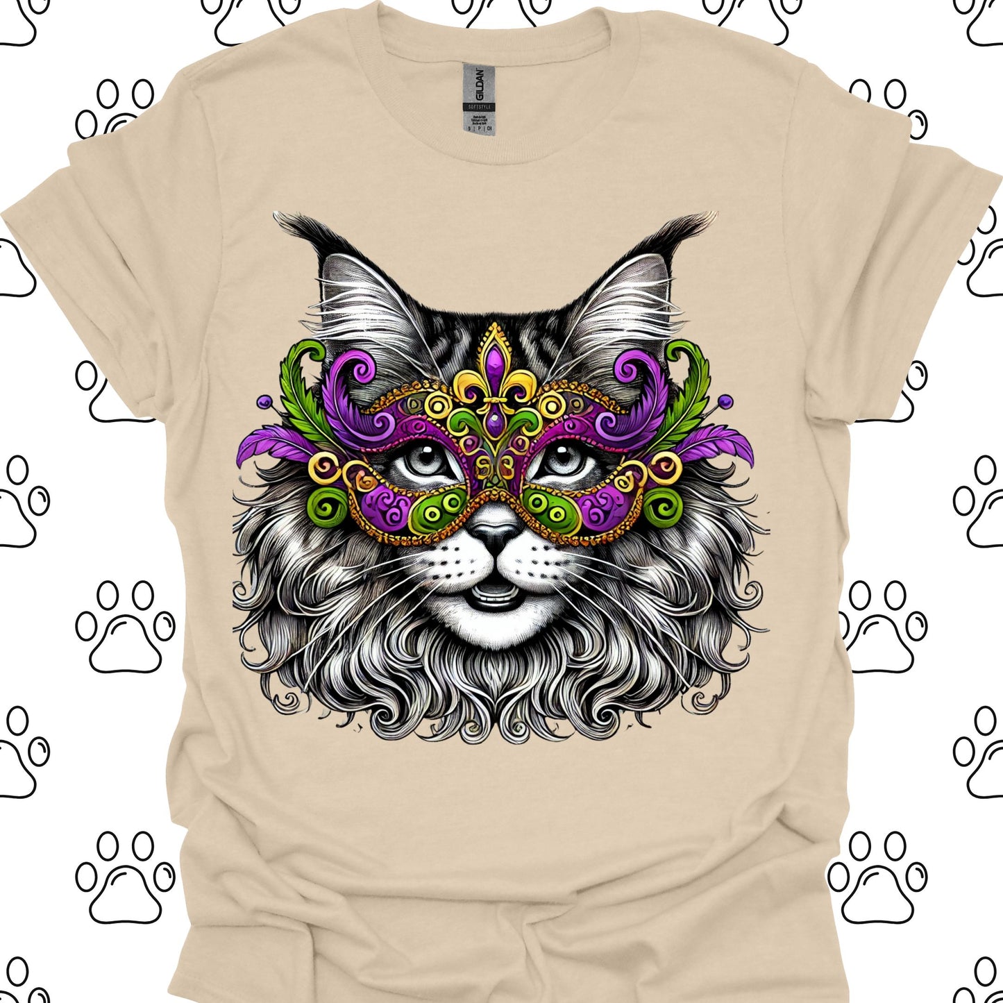 Maine Coon Cat Mardi Gras Mask T-Shirt