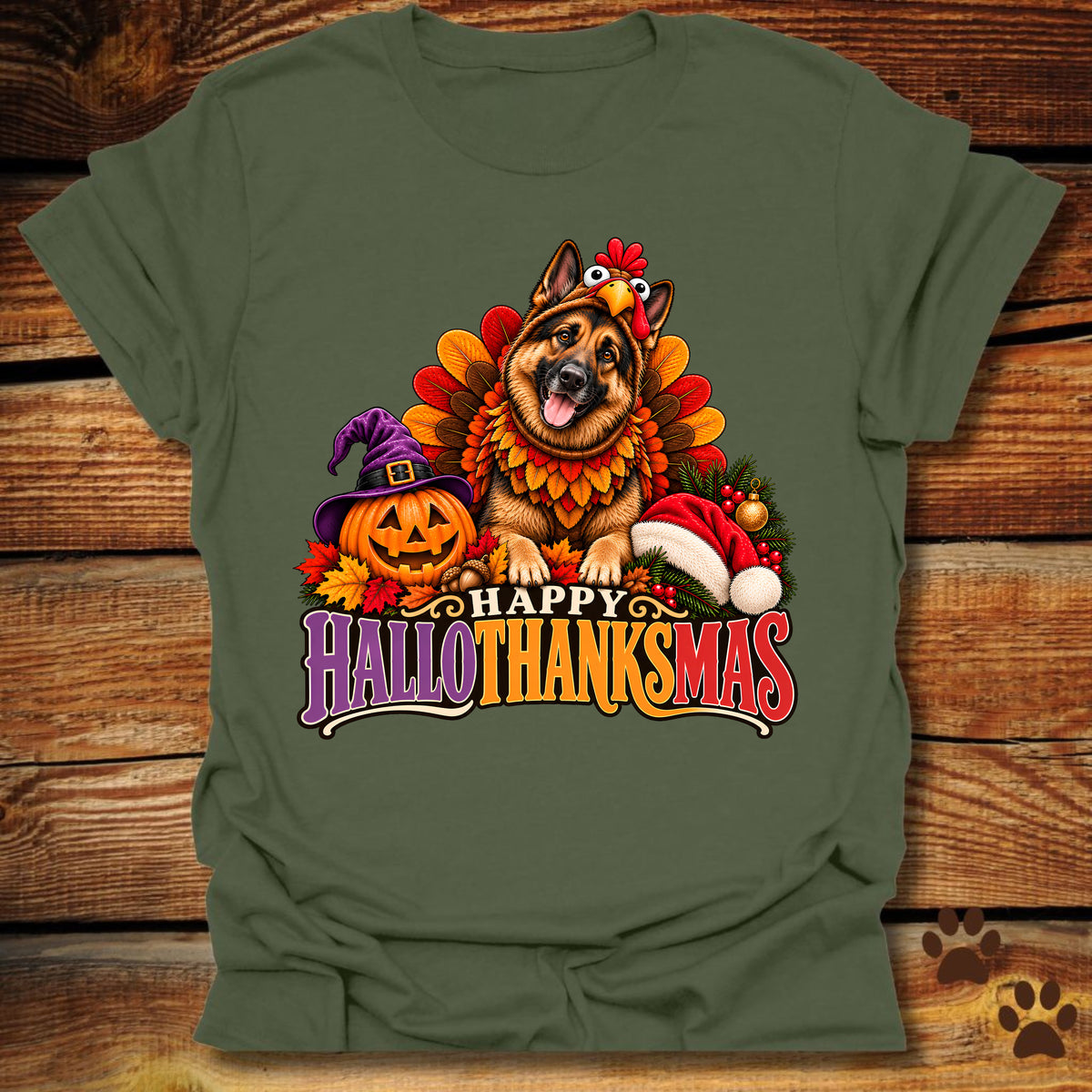 Happy Hallothanksmas German Shepherd Turkey T-Shirt