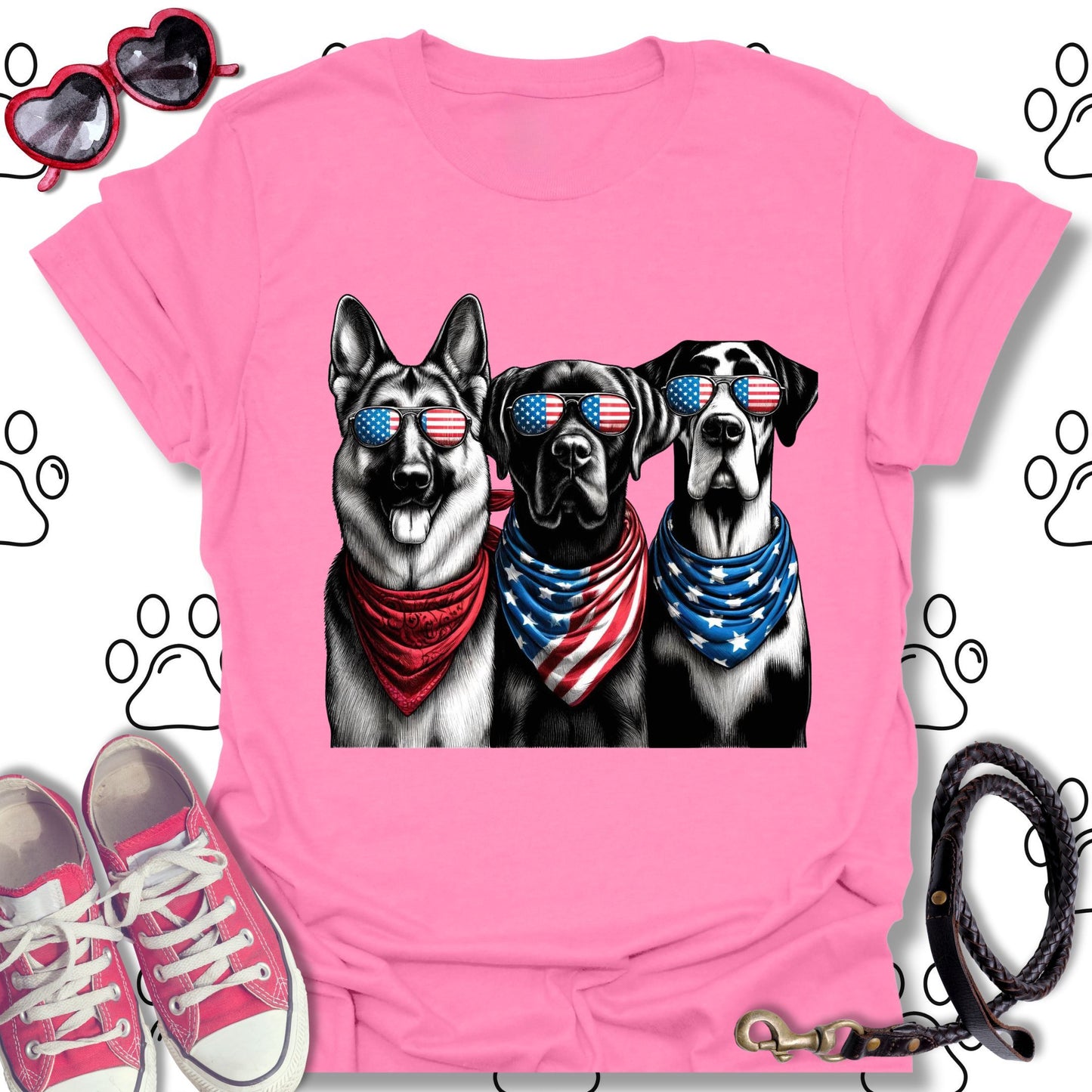 Patriotic Dogs American Flag Sunglasses T-Shirt