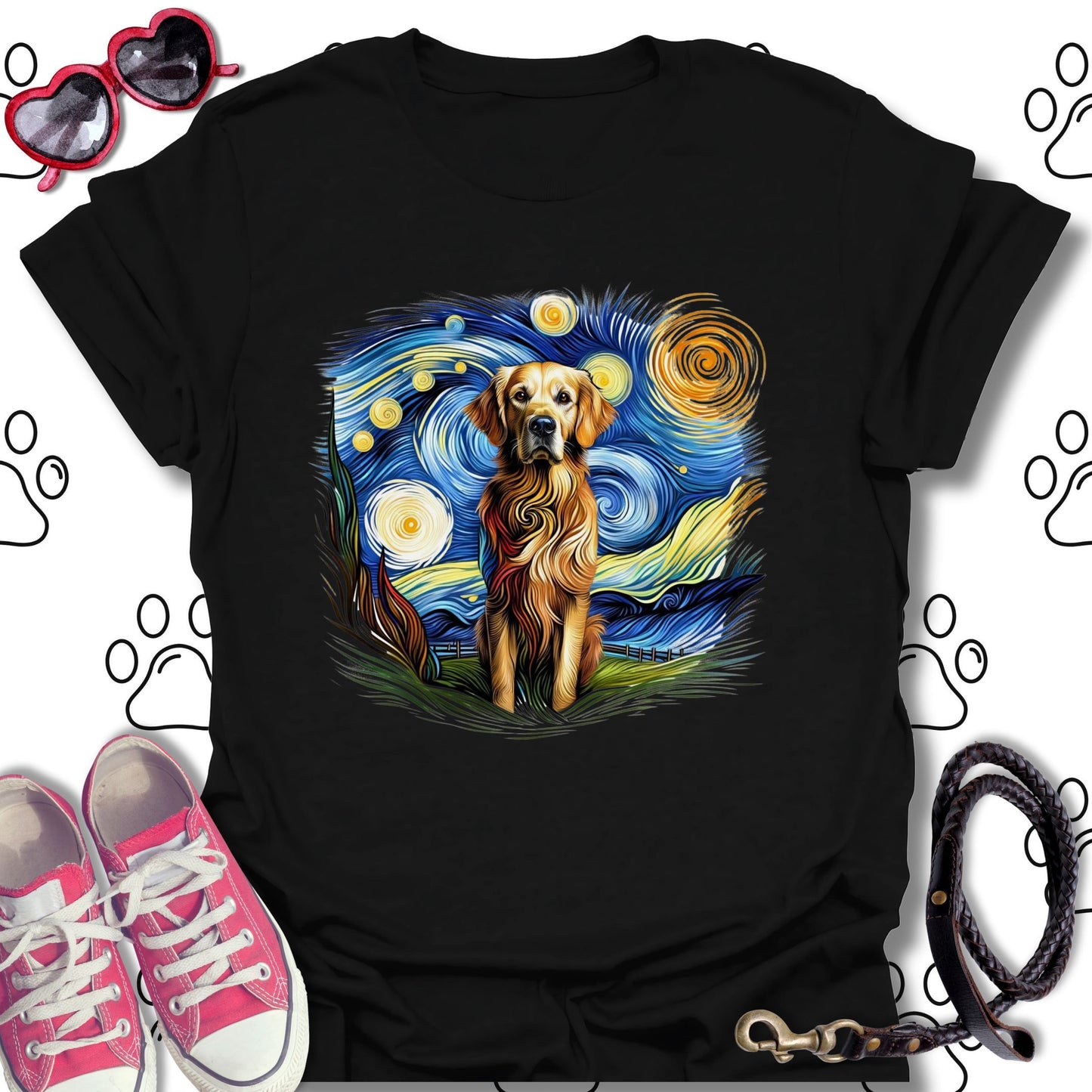 Golden Retriever Starry Night Art T-Shirt