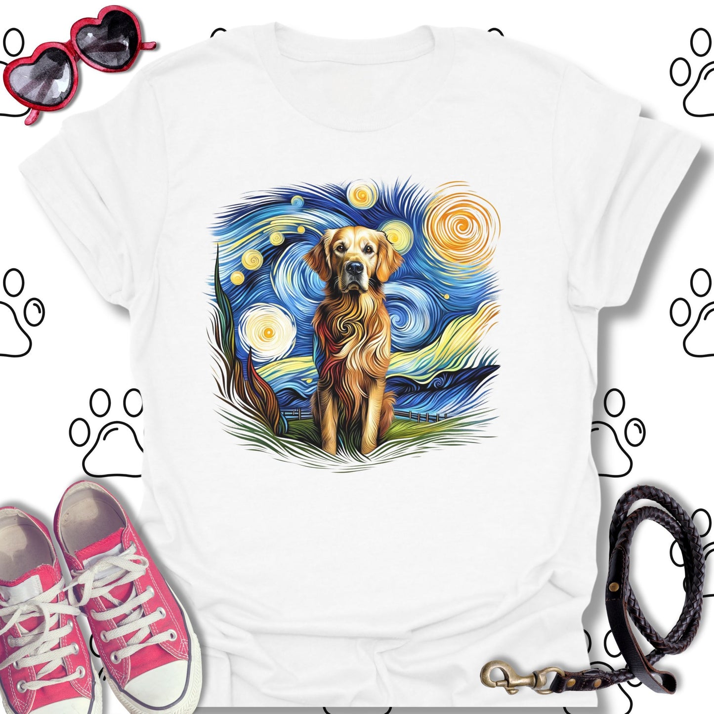 Golden Retriever Starry Night Art T-Shirt