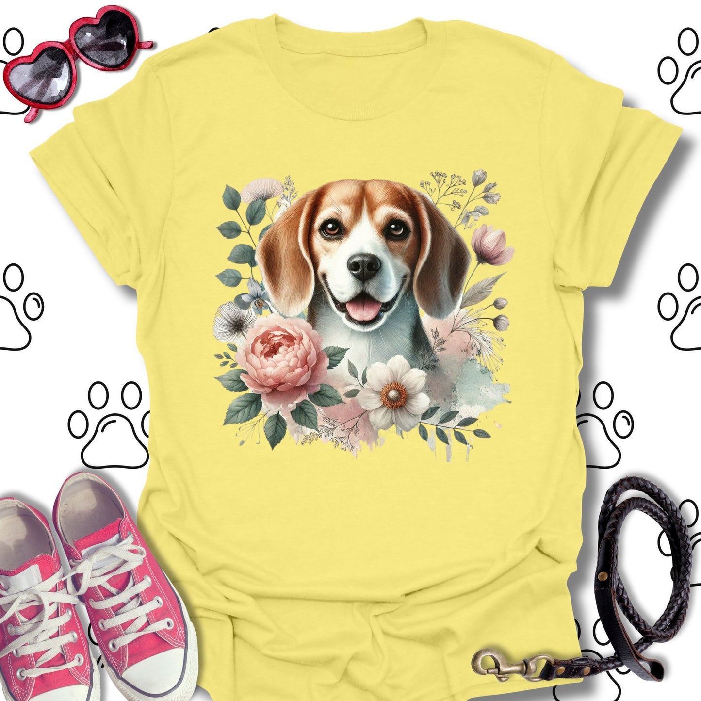 Beagle Floral Watercolor T-Shirt