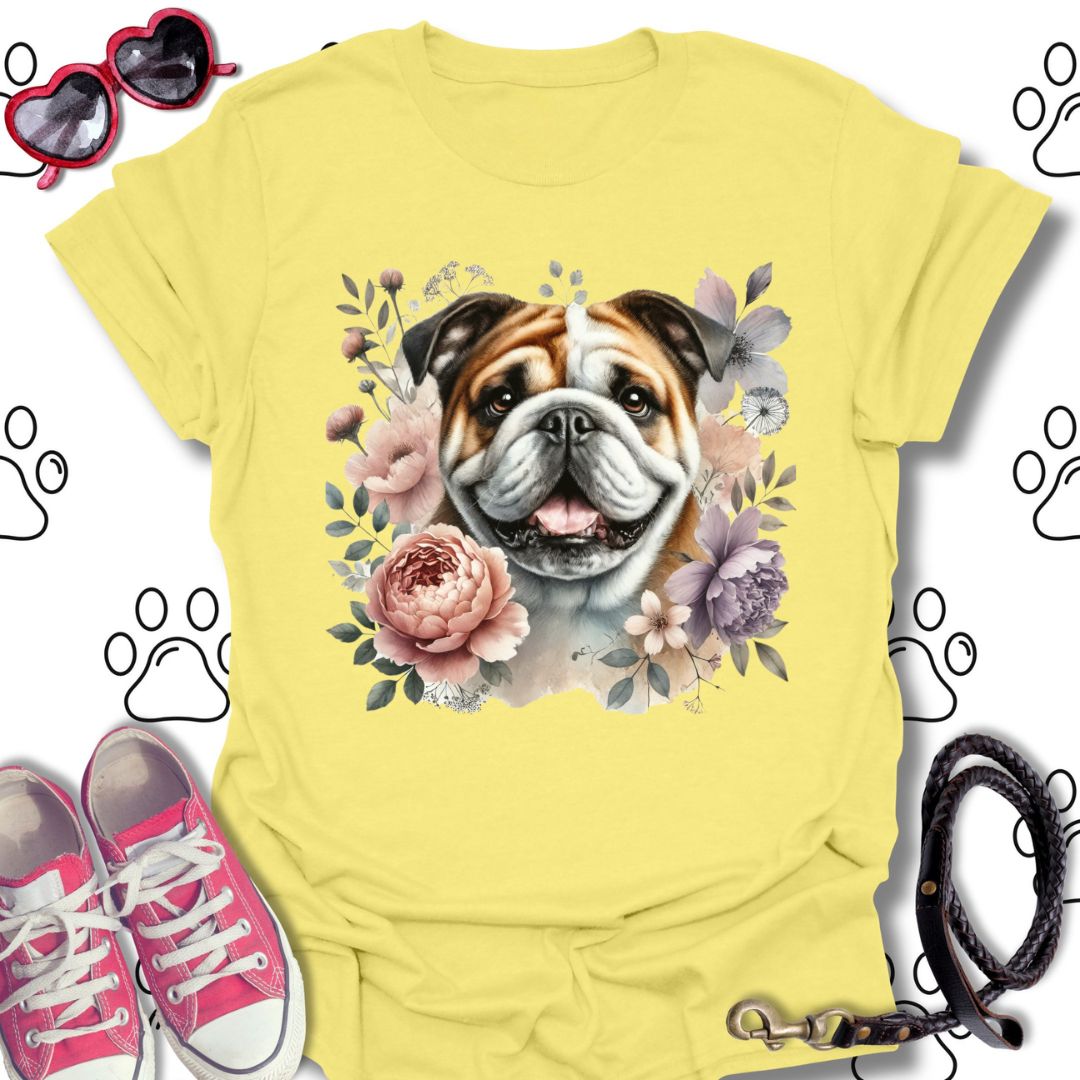 Bulldog Floral Watercolor T-Shirt